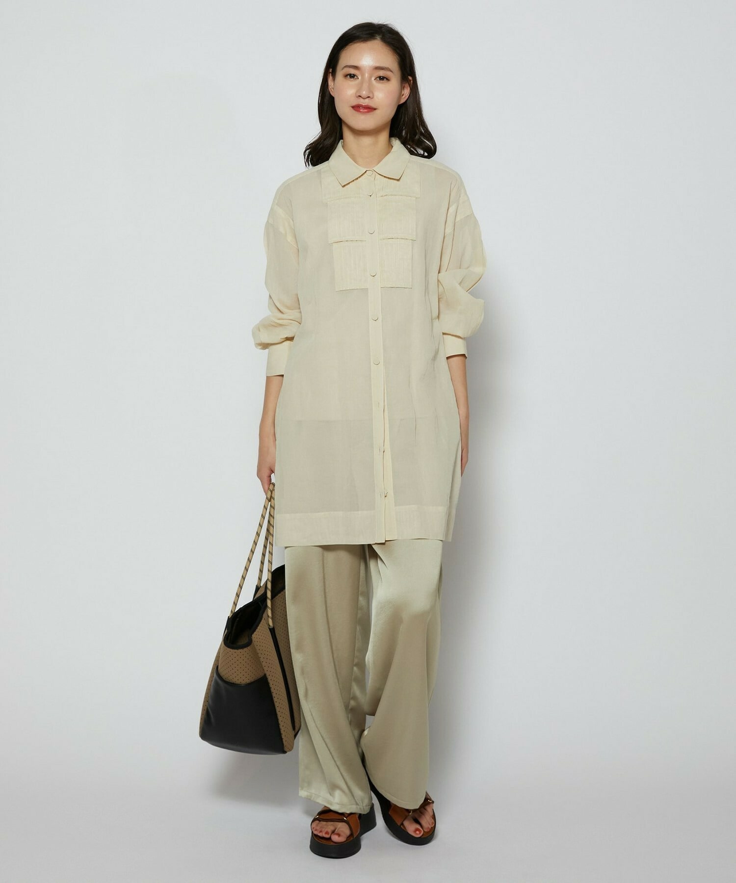 【L'EQUIPE】オーガニックコットンシアーストライプブラウス 詳細画像 アイボリー 3