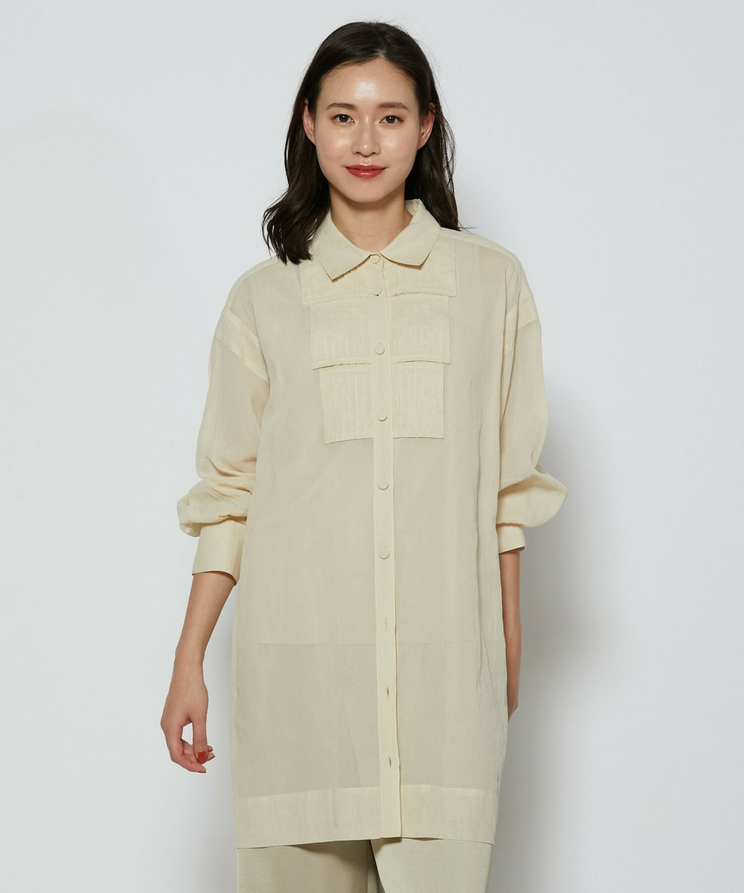 【L'EQUIPE】オーガニックコットンシアーストライプブラウス 詳細画像 アイボリー 1