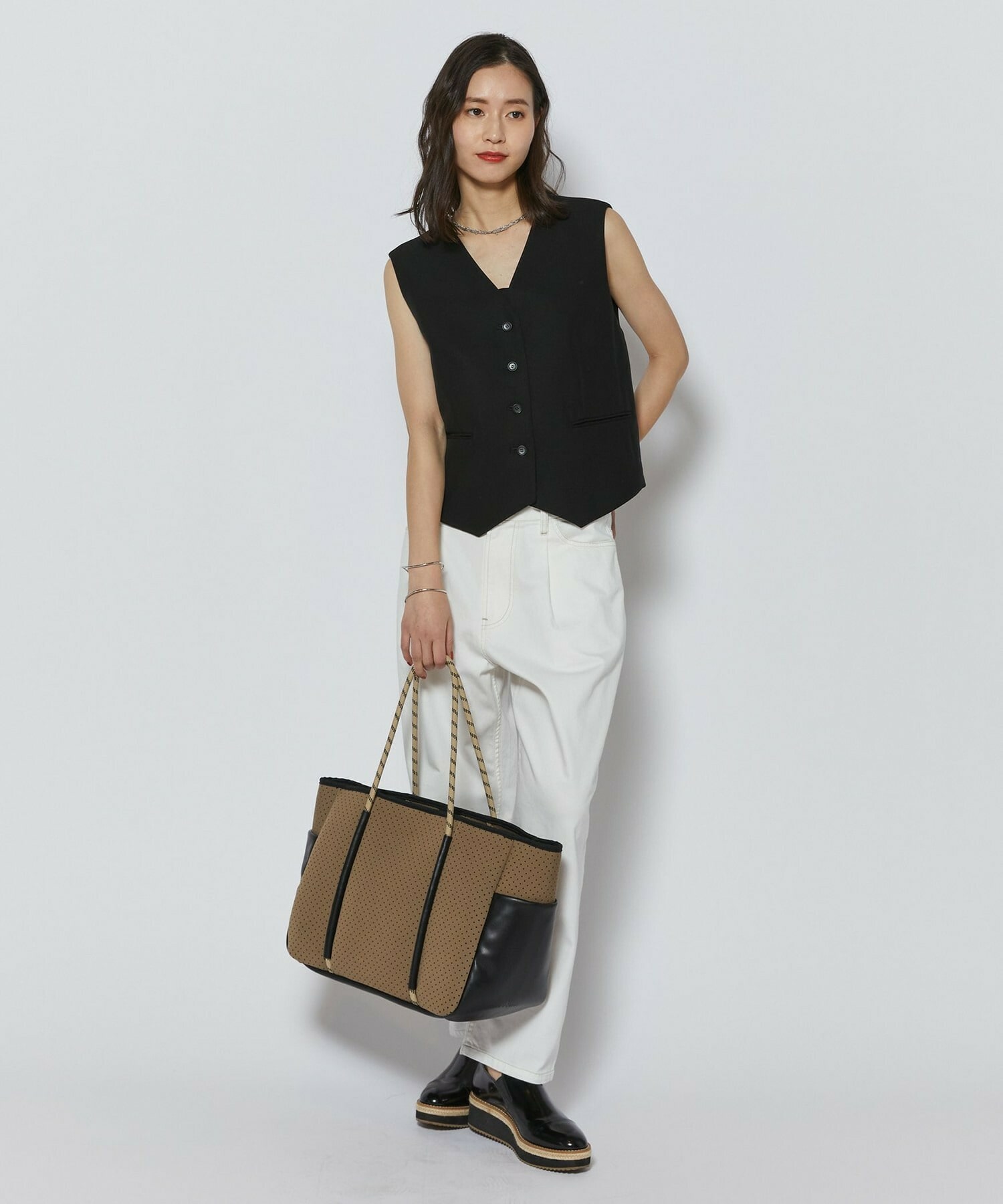 【L'EQUIPE】リヨセルツイストダブルクロスベスト 詳細画像 ブラック 10