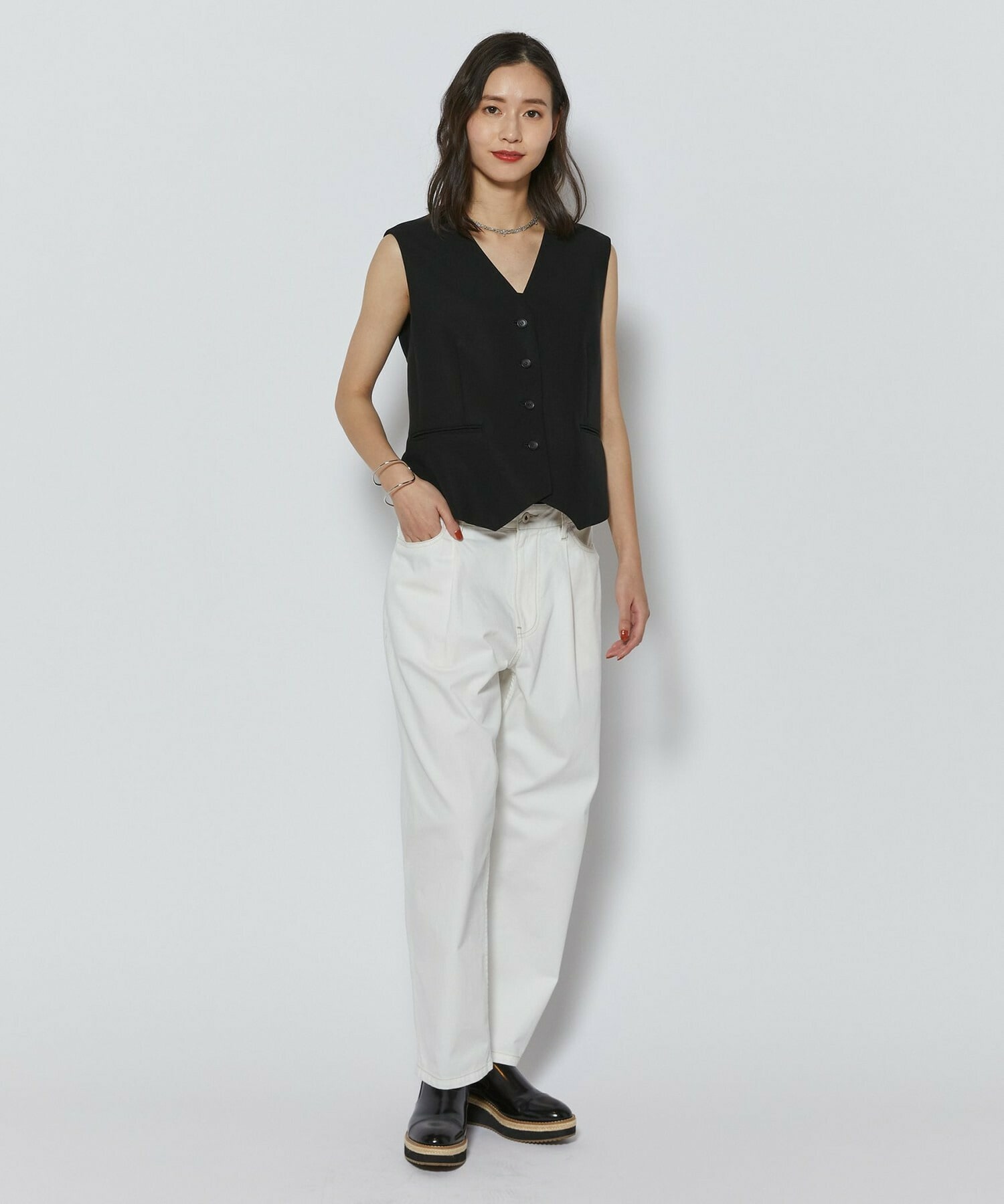 【L'EQUIPE】リヨセルツイストダブルクロスベスト 詳細画像 ブラック 8