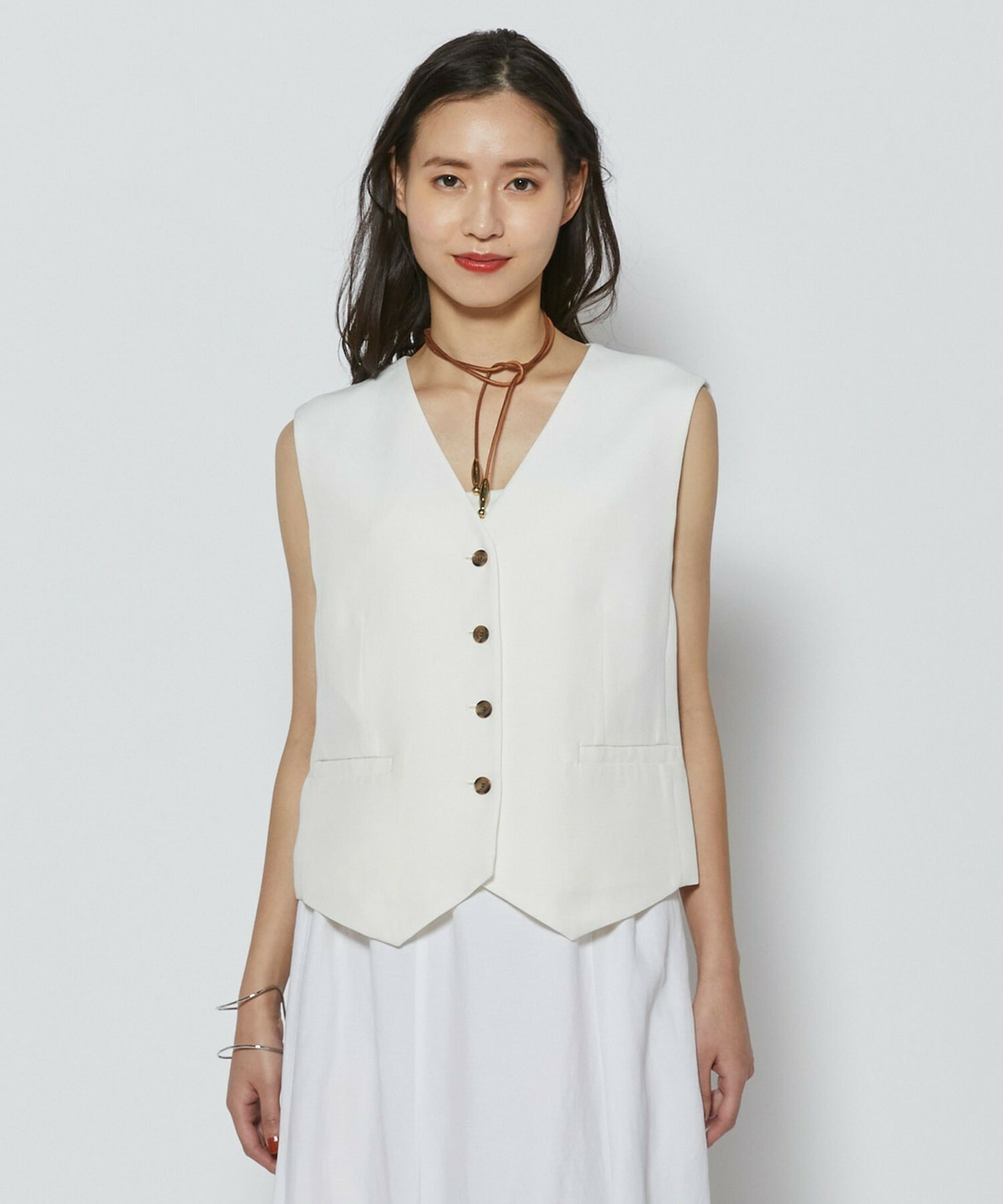 【L'EQUIPE】リヨセルツイストダブルクロスベスト 詳細画像 ホワイト 1