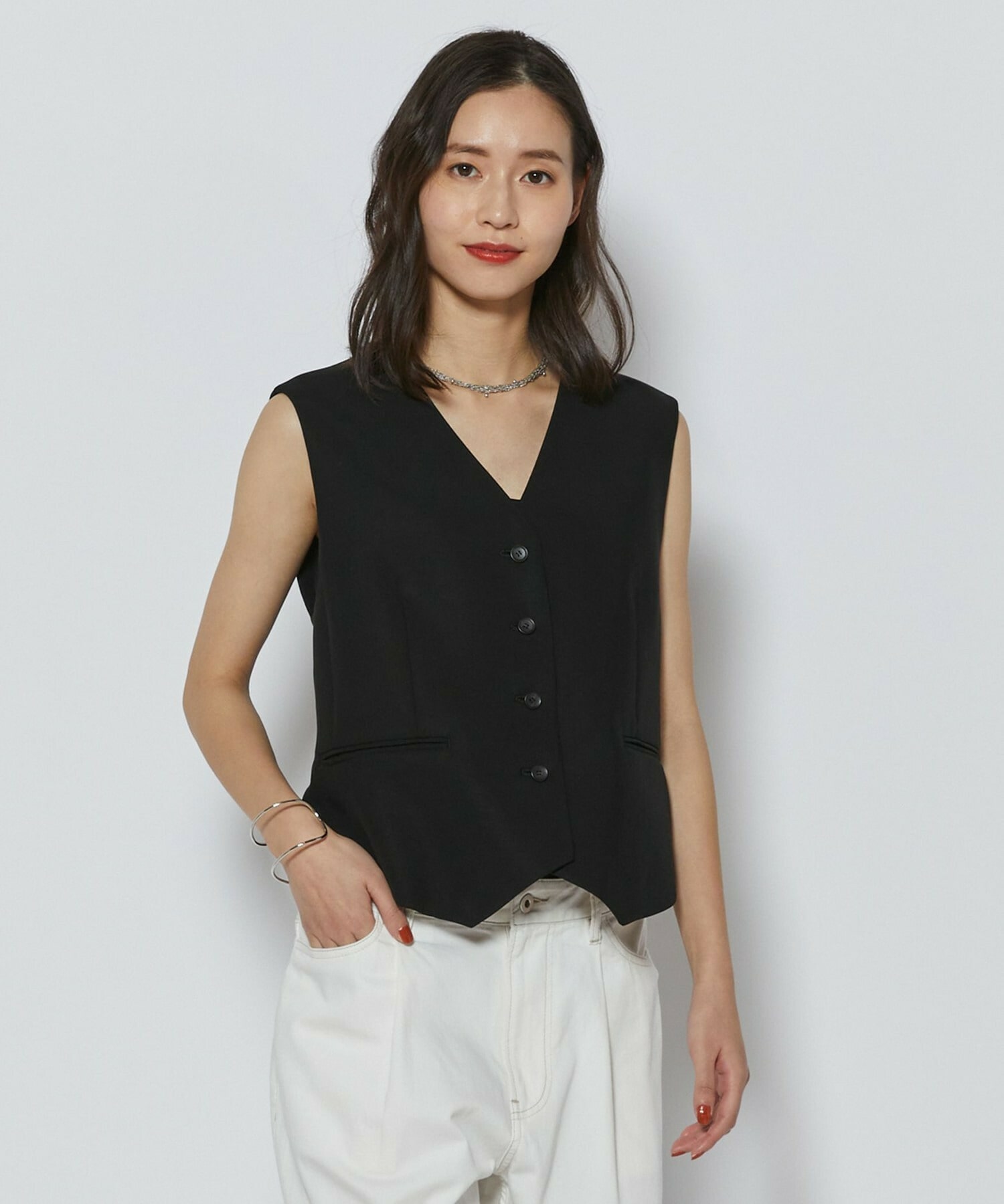 【L'EQUIPE】リヨセルツイストダブルクロスベスト 詳細画像 ブラック 1