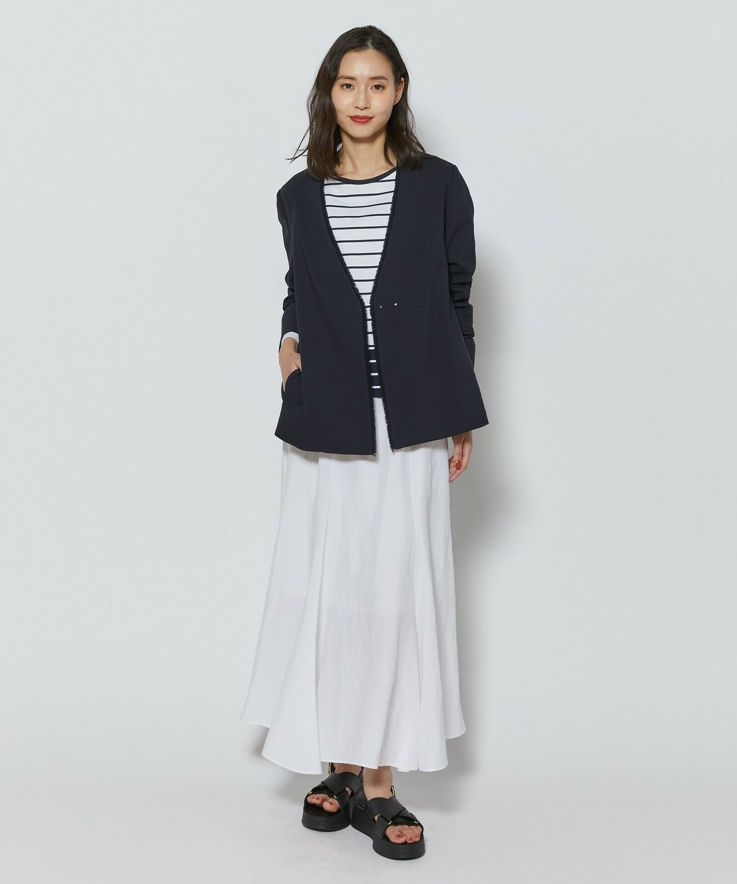 【L'EQUIPE】トリアセポリスラブツイードノーカラージャケット 詳細画像 ネイビー 1