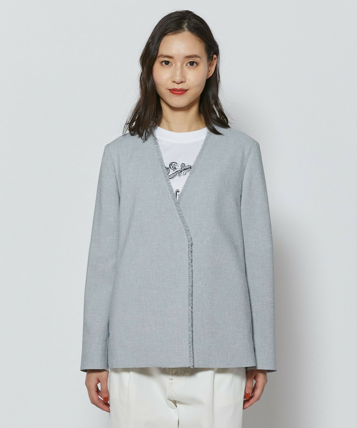 【L'EQUIPE】トリアセポリスラブツイードノーカラージャケット 詳細画像 ネイビー 14