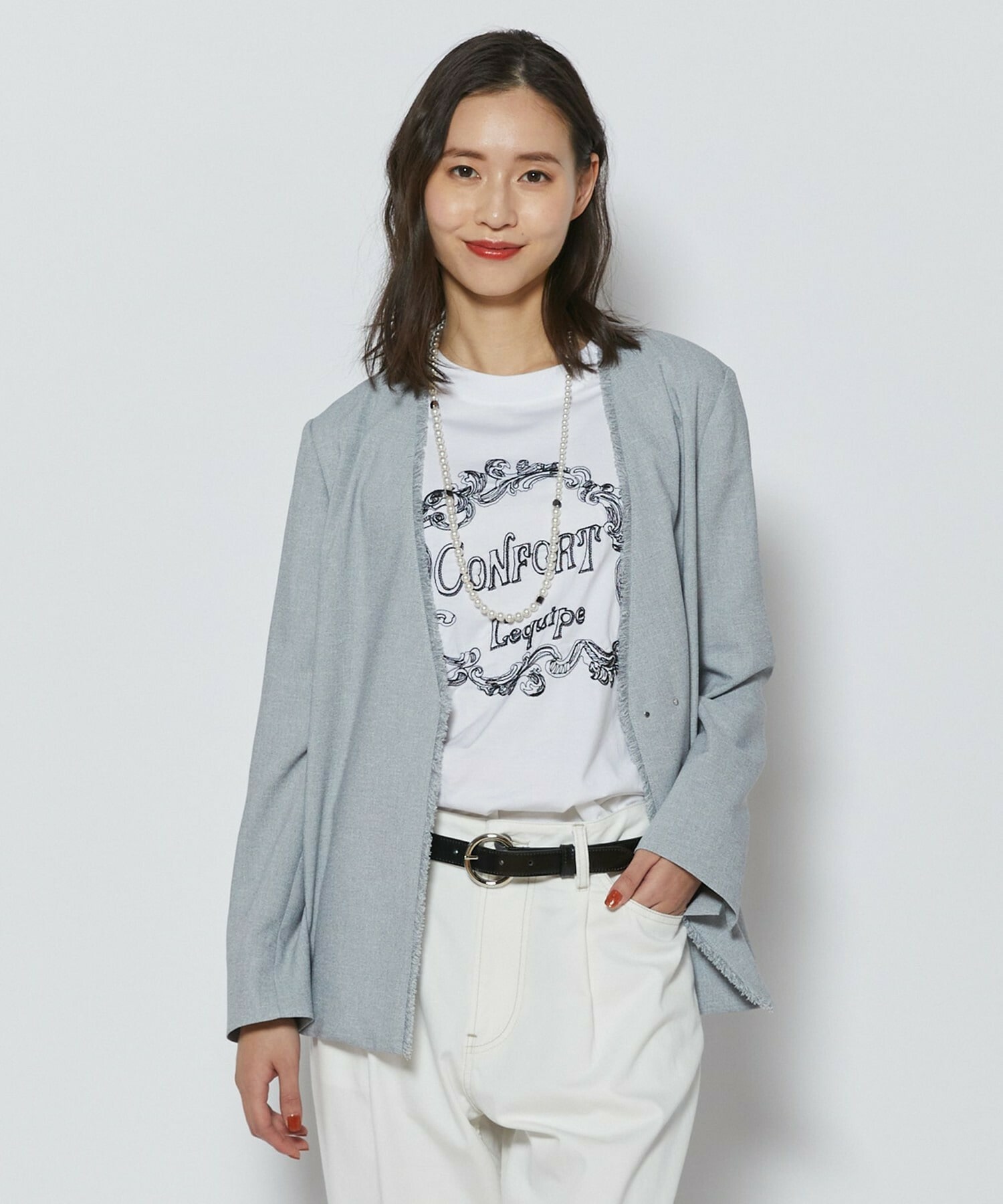 【L'EQUIPE】トリアセポリスラブツイードノーカラージャケット 詳細画像 グレー系その他 1