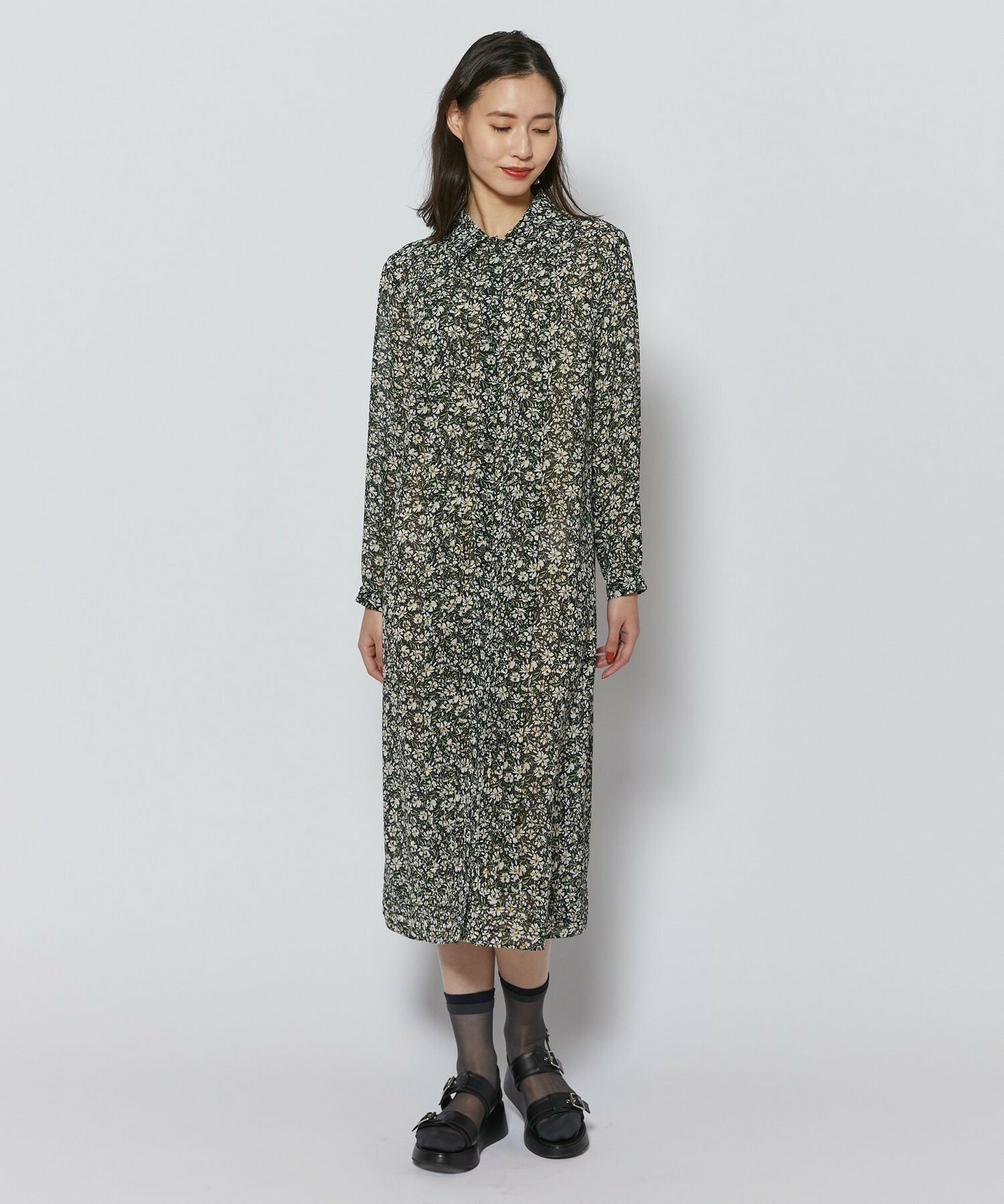 【L'EQUIPE】フローラルプリントワンピース 詳細画像 ブラック系その他 2