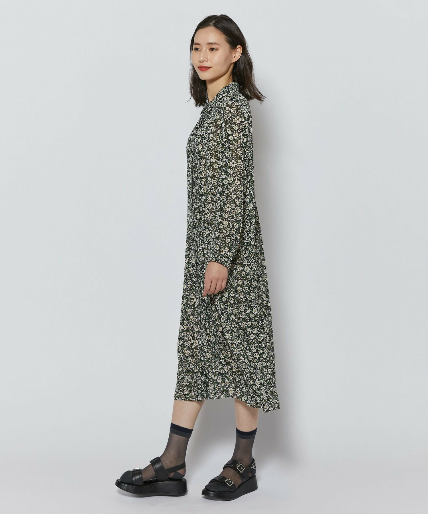 【L'EQUIPE】フローラルプリントワンピース 詳細画像 ブラック系その他 3