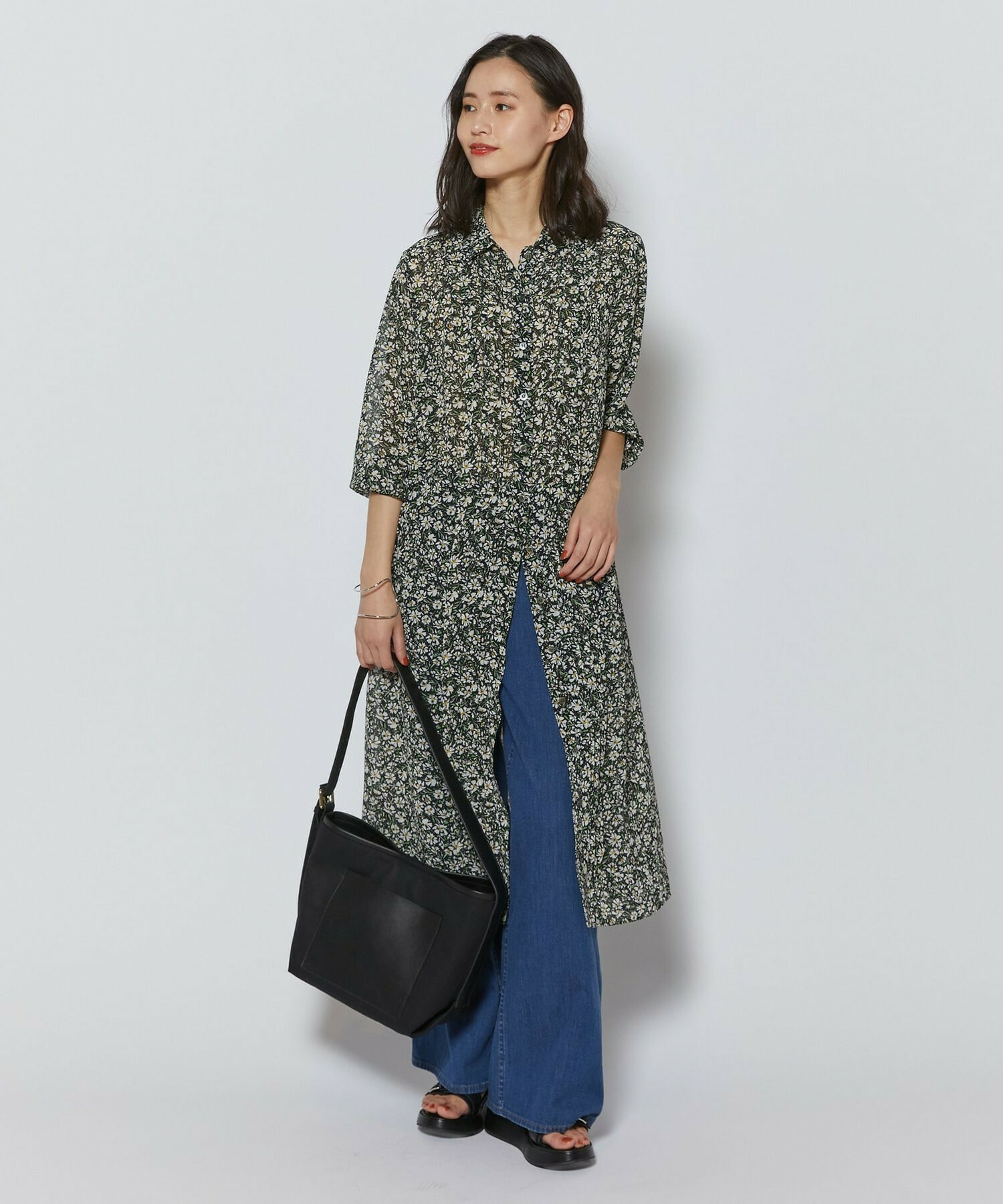 【L'EQUIPE】フローラルプリントワンピース 詳細画像 ブラック系その他 4