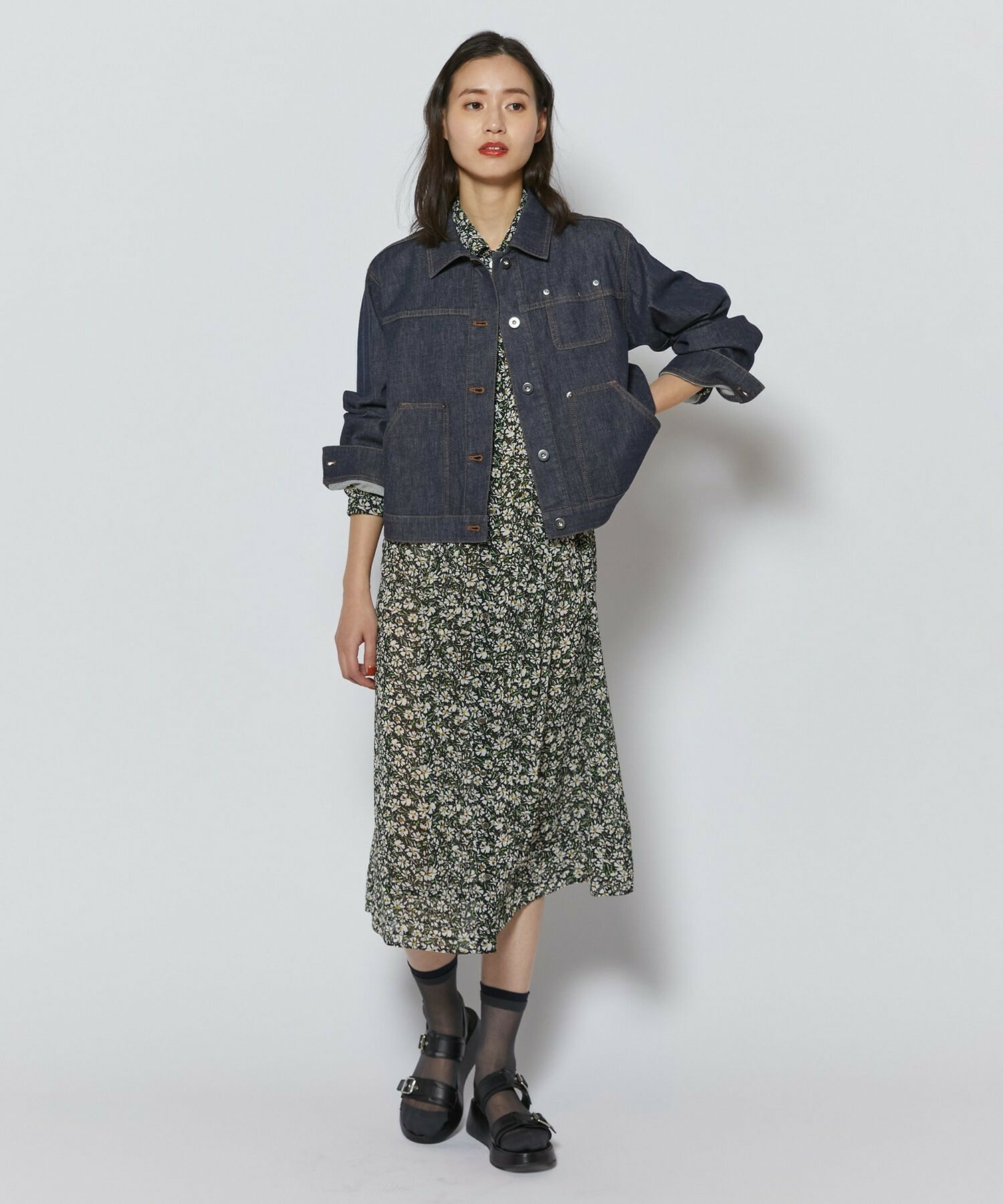 【L'EQUIPE】フローラルプリントワンピース 詳細画像 ブラック系その他 8