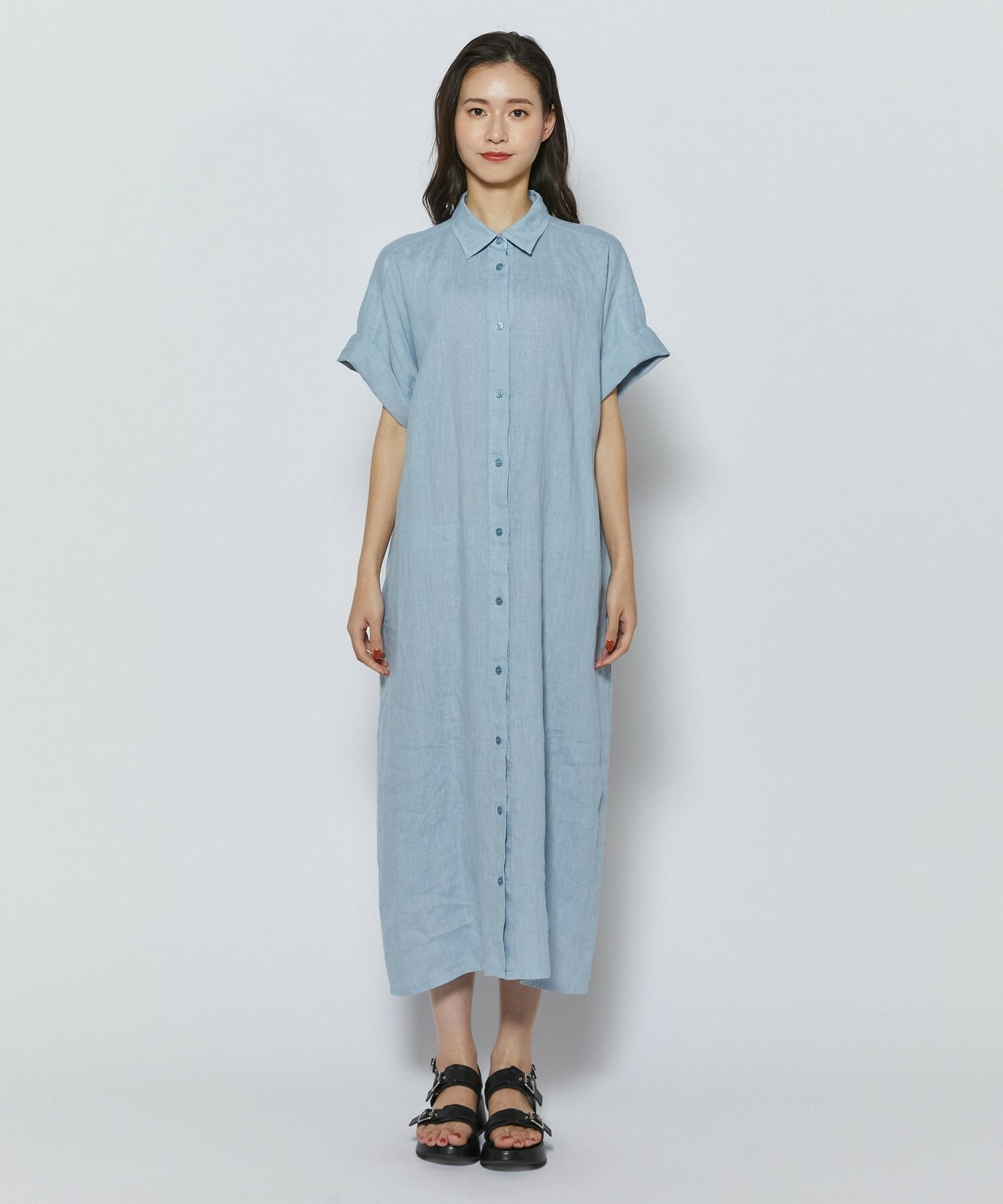 【L'EQUIPE】ピュアリネンガーメントダイワンピース 詳細画像 サックスブルー 12