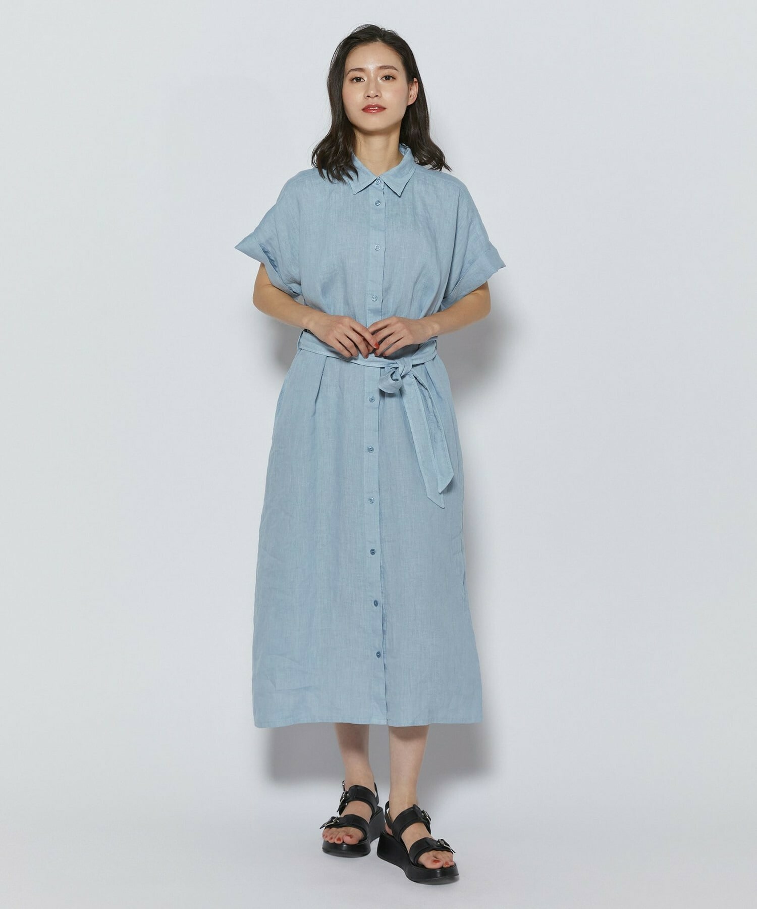 【L'EQUIPE】ピュアリネンガーメントダイワンピース 詳細画像 サックスブルー 2