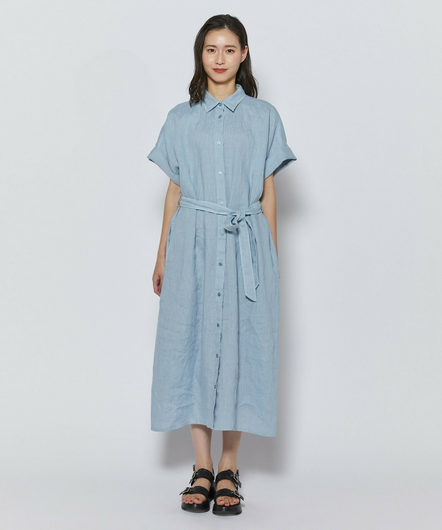 【L'EQUIPE】ピュアリネンガーメントダイワンピース 詳細画像 サックスブルー 9