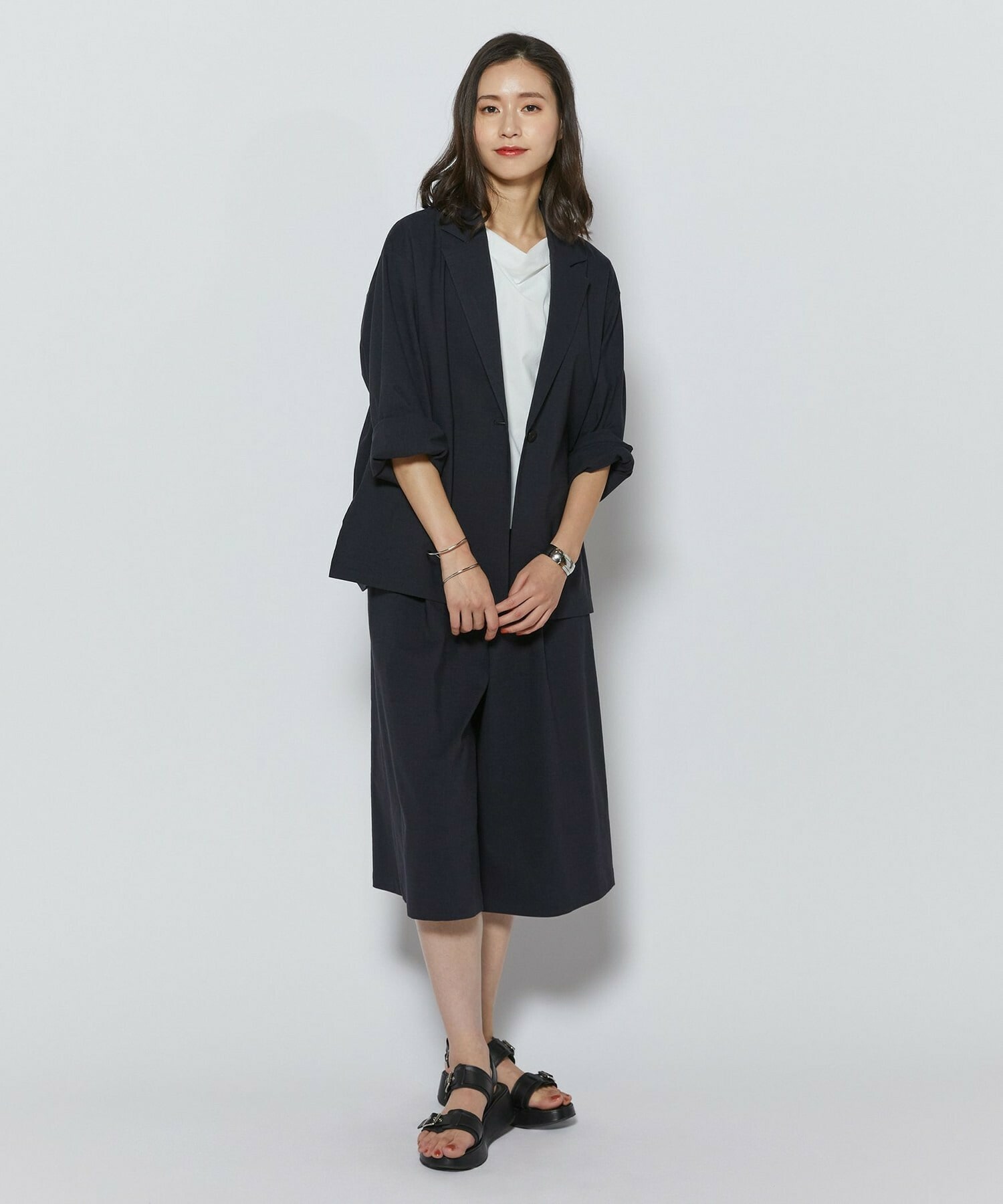 【L'EQUIPE】［eclat 2026年5月号掲載商品］クリスピーリネンストレッチキュロットパンツ 詳細画像 ネイビー 6