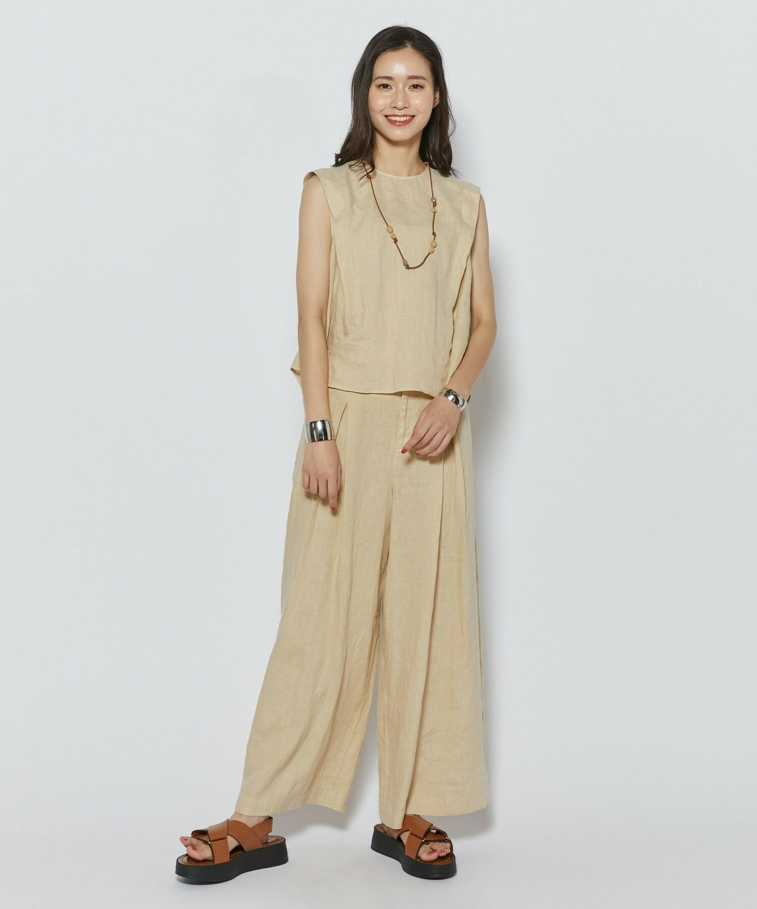 【L'EQUIPE】［eclat 2026年5月号掲載商品］ピュアリネンガーメントダイパンツ 詳細画像 サックスブルー 15