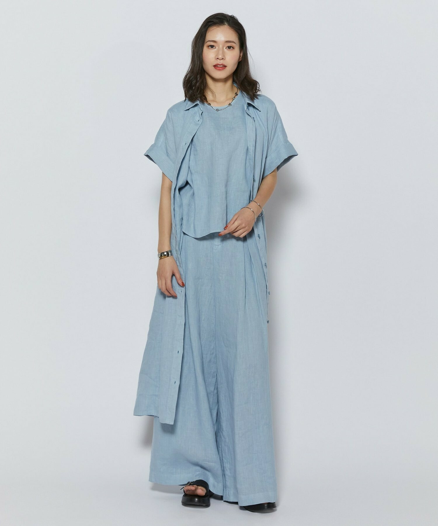 【L'EQUIPE】［eclat 2026年5月号掲載商品］ピュアリネンガーメントダイパンツ 詳細画像 サックスブルー 7