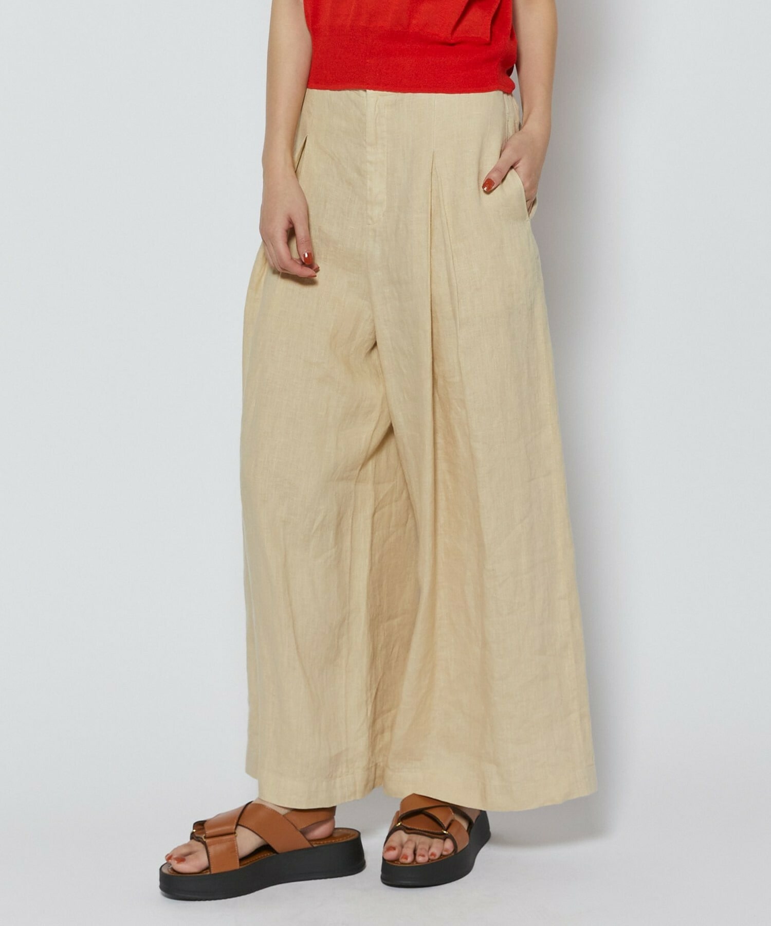 【L'EQUIPE】［eclat 2026年5月号掲載商品］ピュアリネンガーメントダイパンツ 詳細画像 ベージュ 1