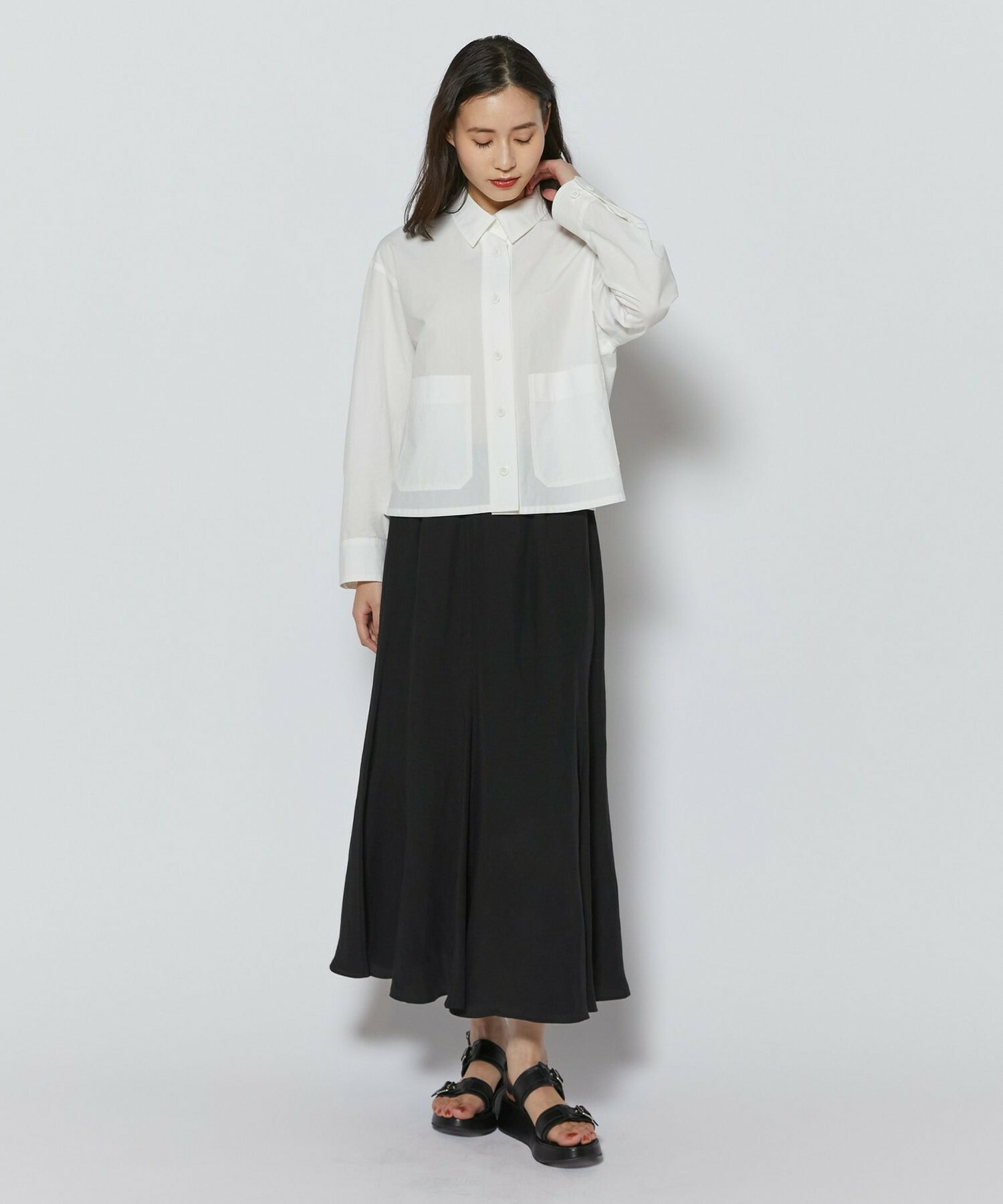 【L'EQUIPE】レーヨンリネンタンブラースカート 詳細画像 ブラック 3