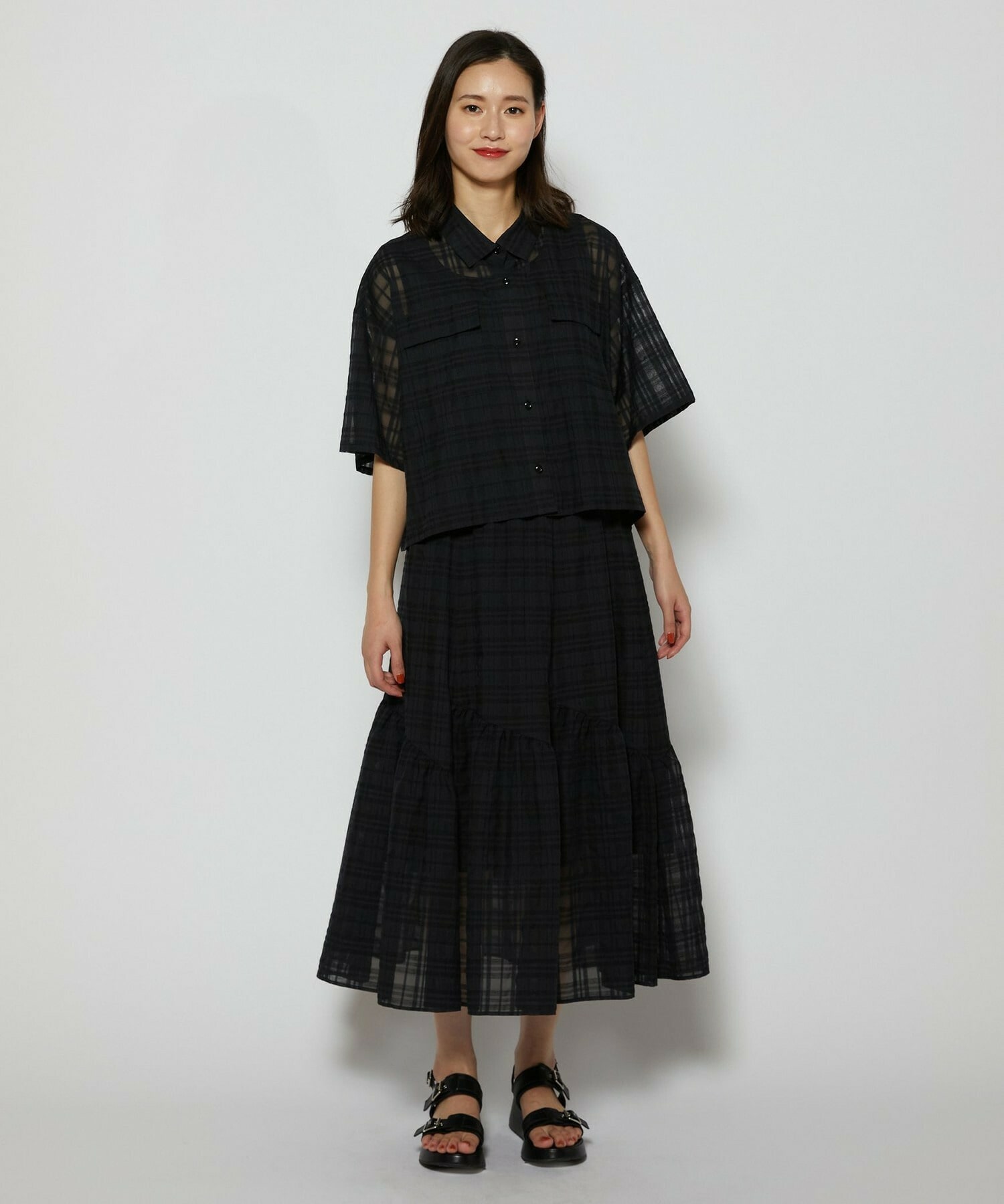 【L'EQUIPE】シアーチェックスカート 詳細画像 ブラック系その他 1