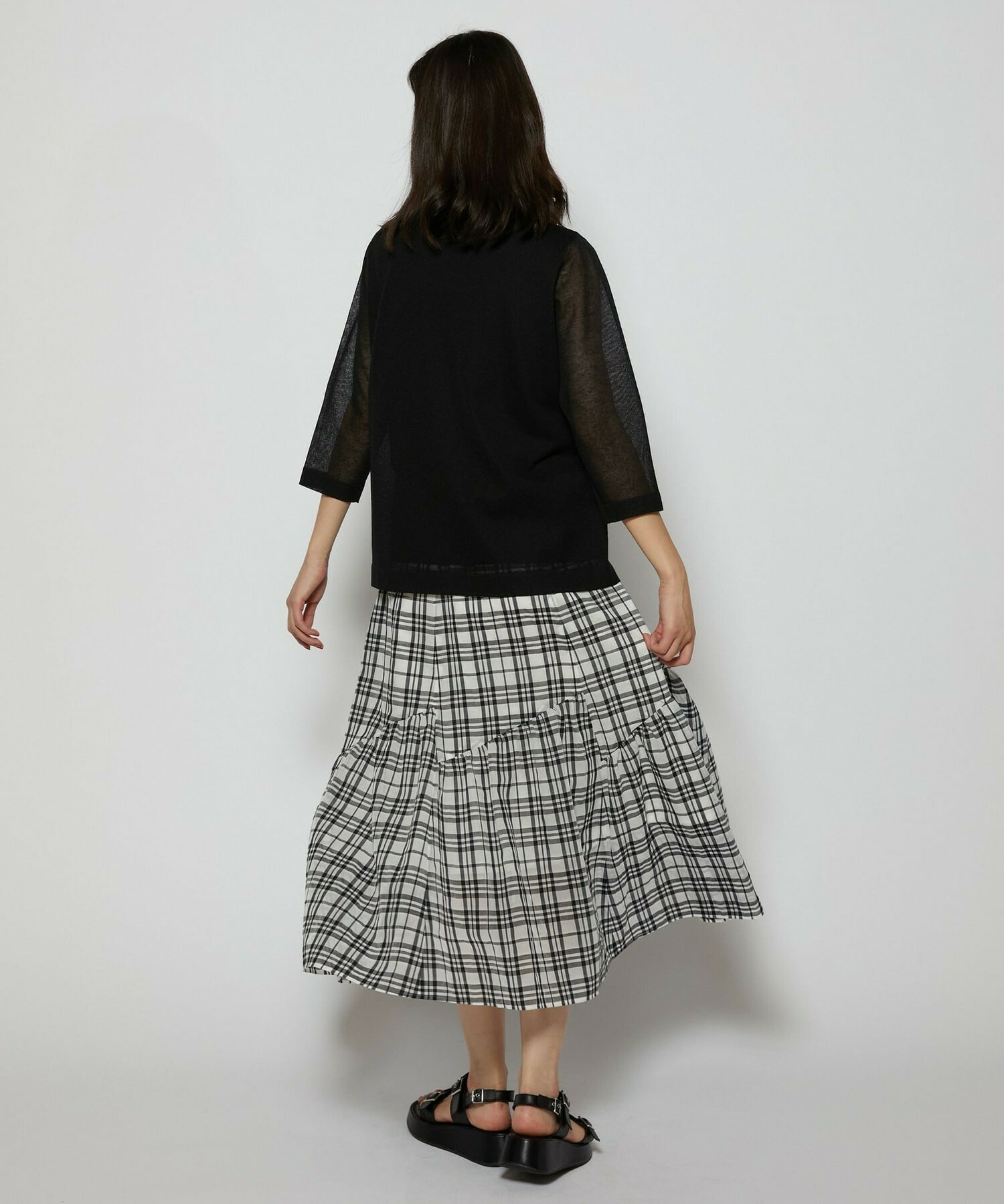 【L'EQUIPE】シアーチェックスカート 詳細画像 ブラック系その他 11