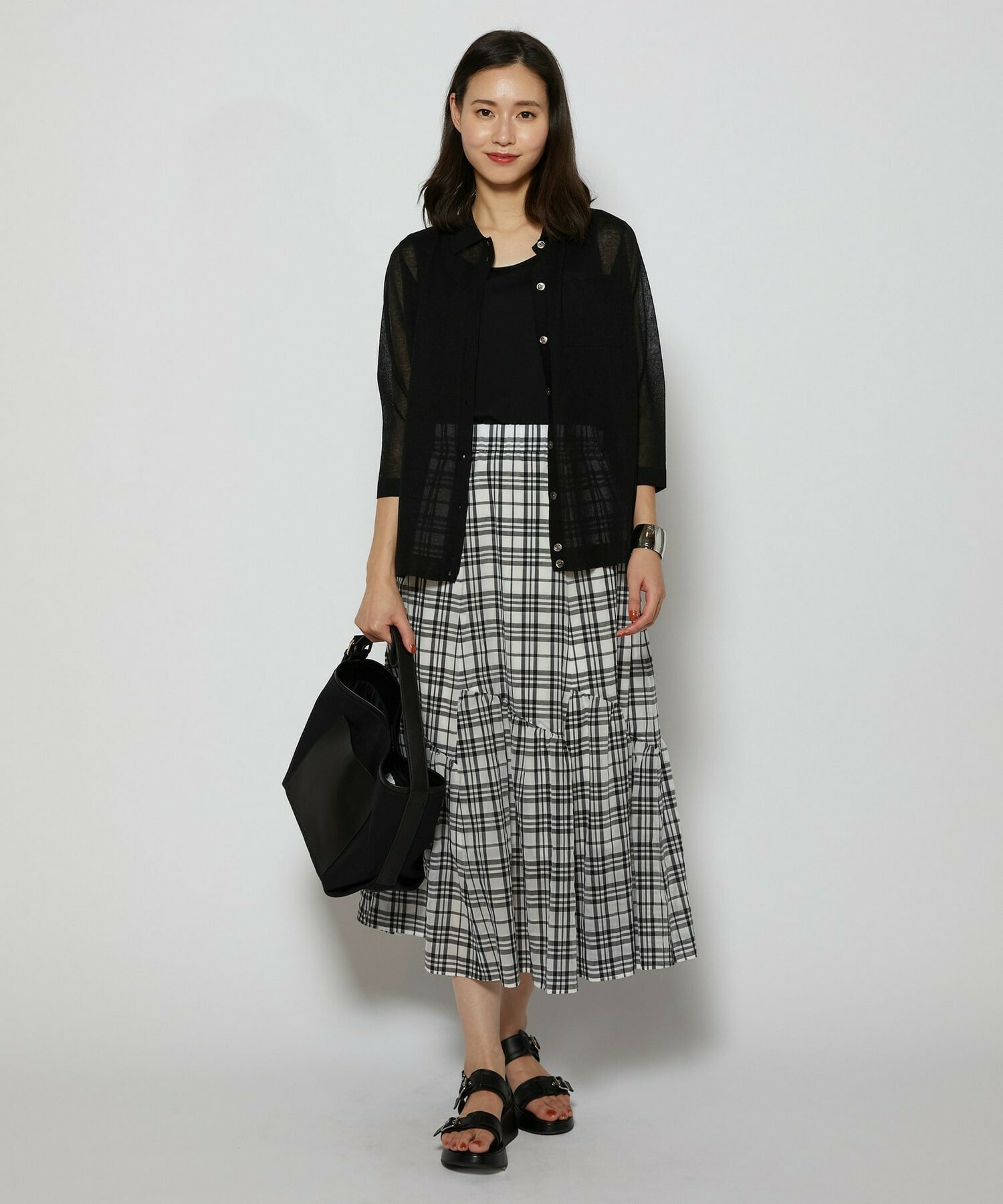 【L'EQUIPE】シアーチェックスカート 詳細画像 ブラック系その他 13