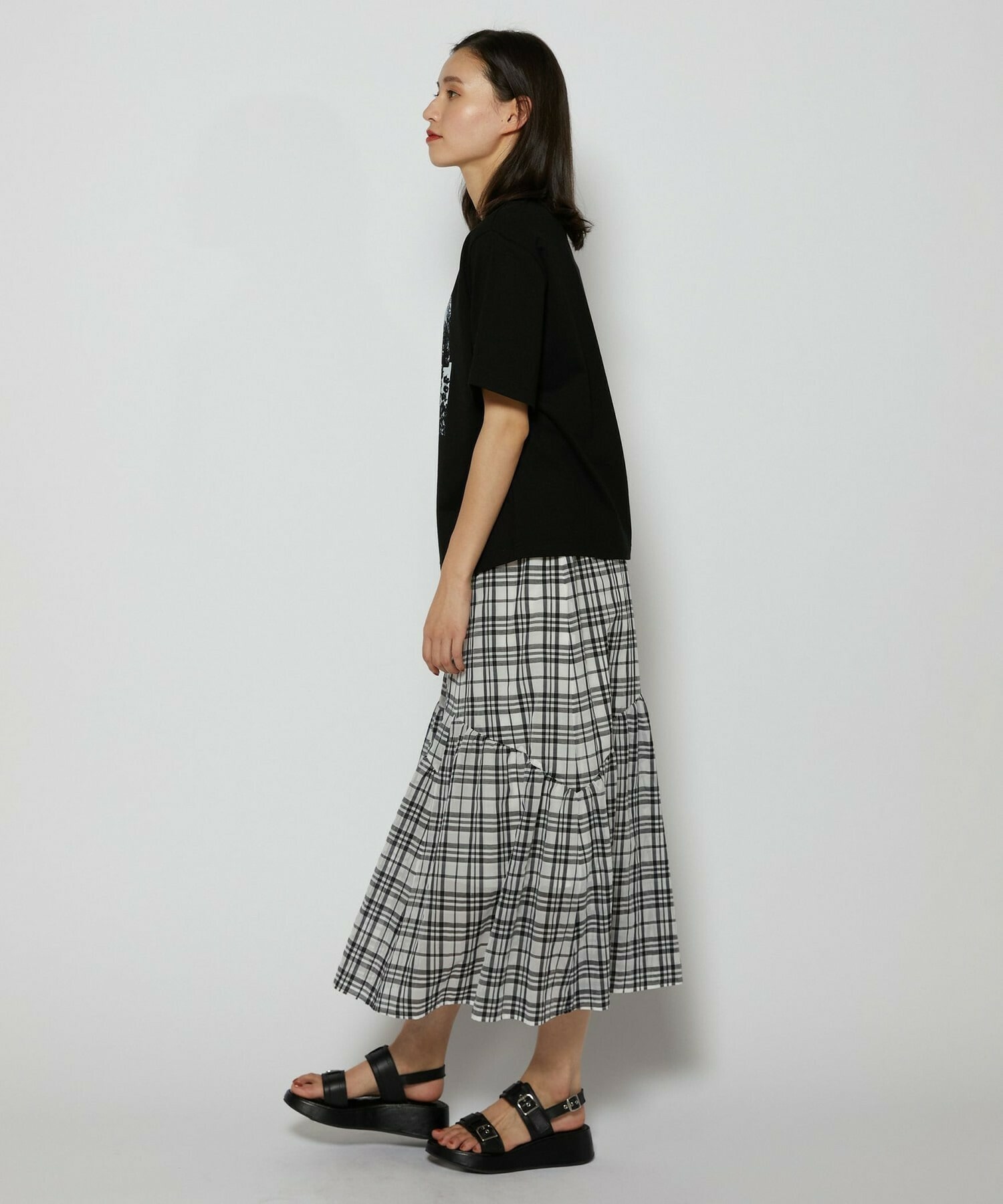 【L'EQUIPE】シアーチェックスカート 詳細画像 ブラック系その他 18