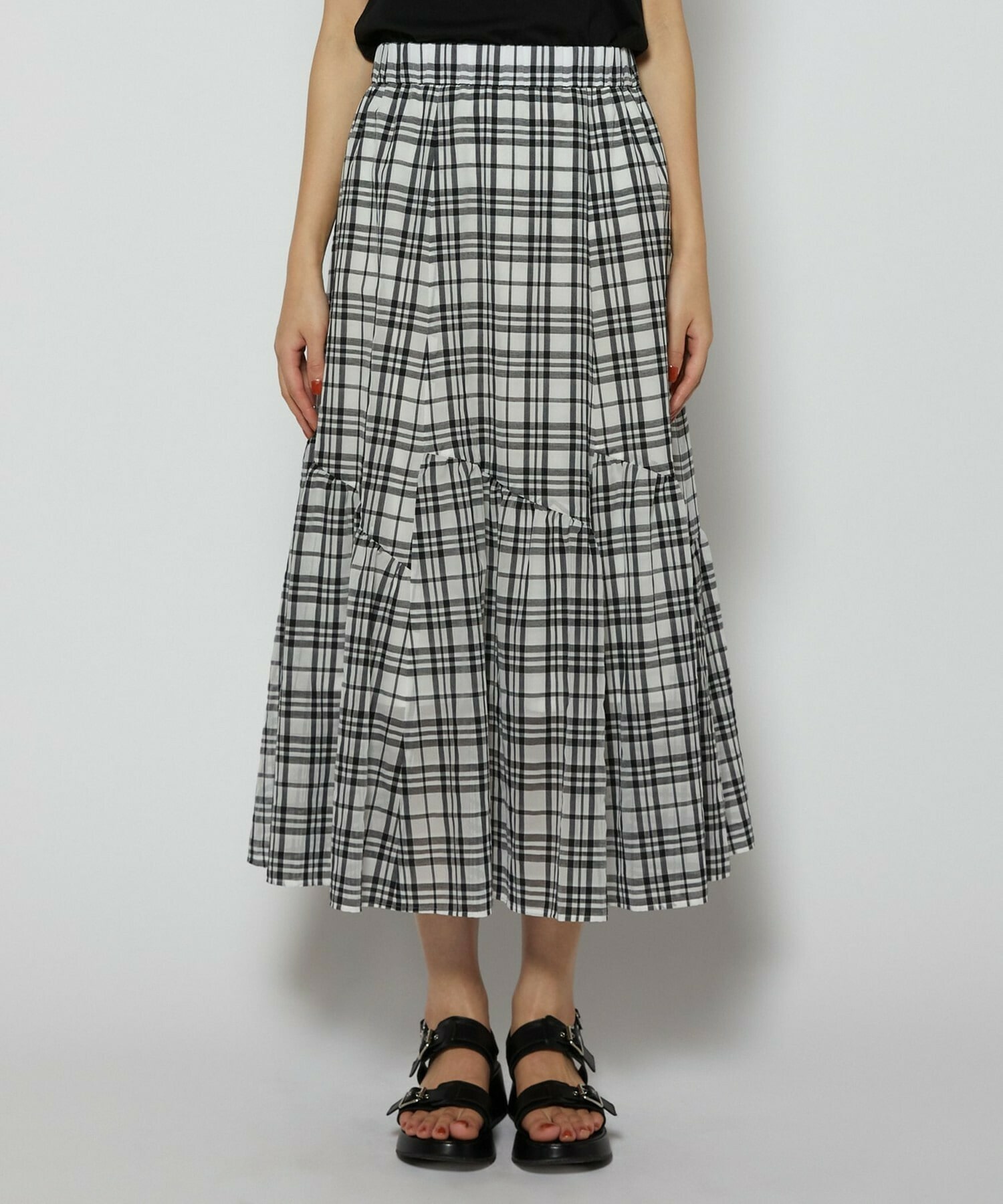 【L'EQUIPE】シアーチェックスカート 詳細画像 ブラック系その他 19