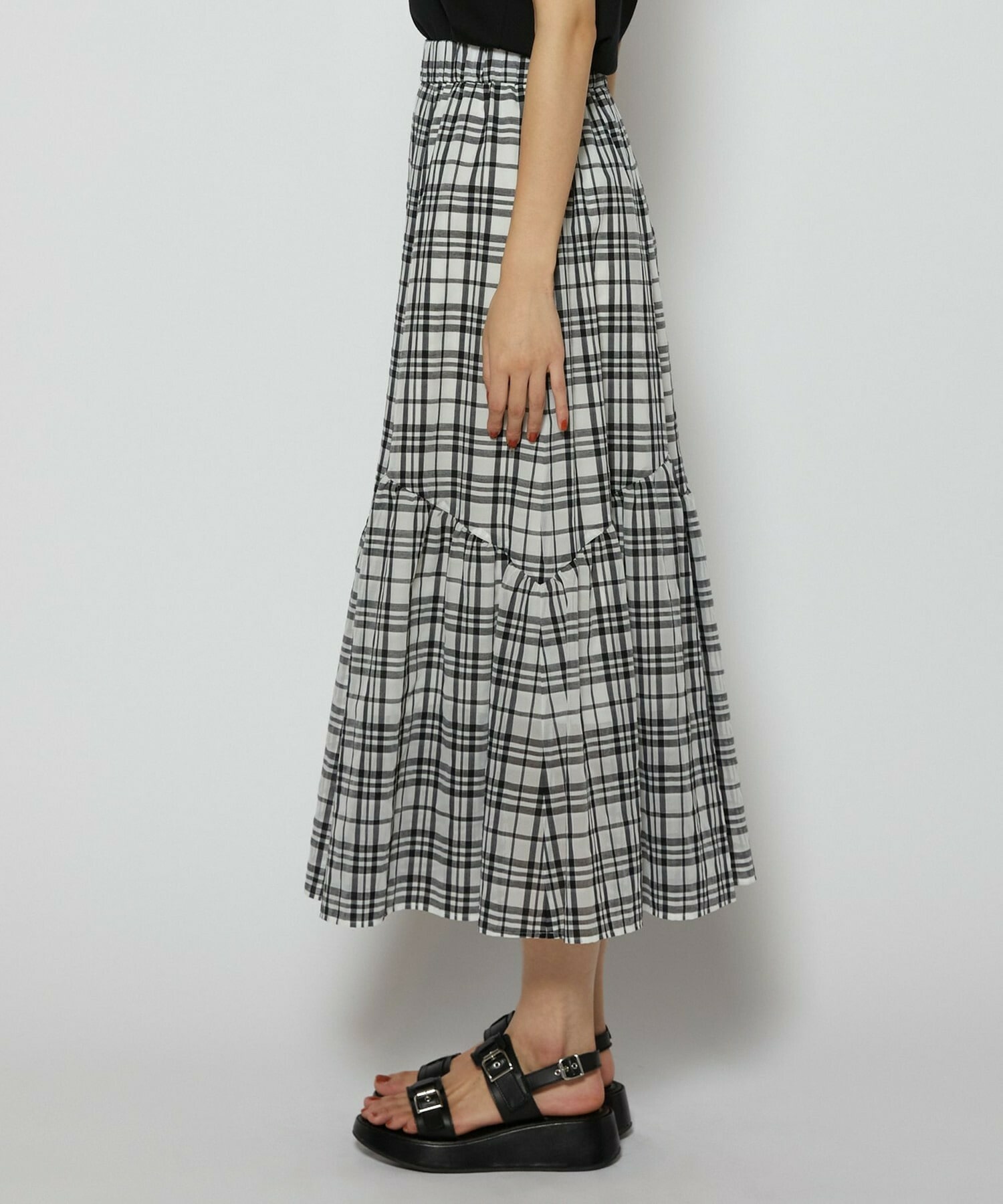 【L'EQUIPE】シアーチェックスカート 詳細画像 ブラック系その他 20