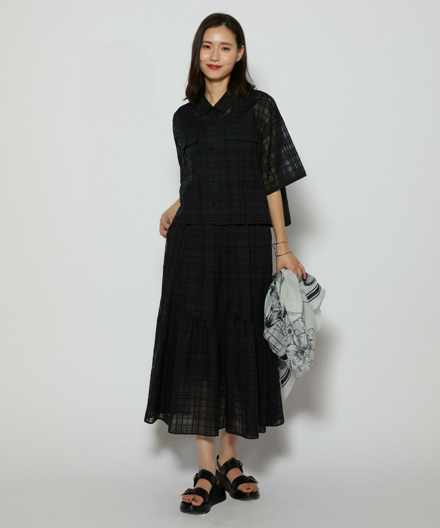 【L'EQUIPE】シアーチェックスカート 詳細画像 ブラック系その他 4