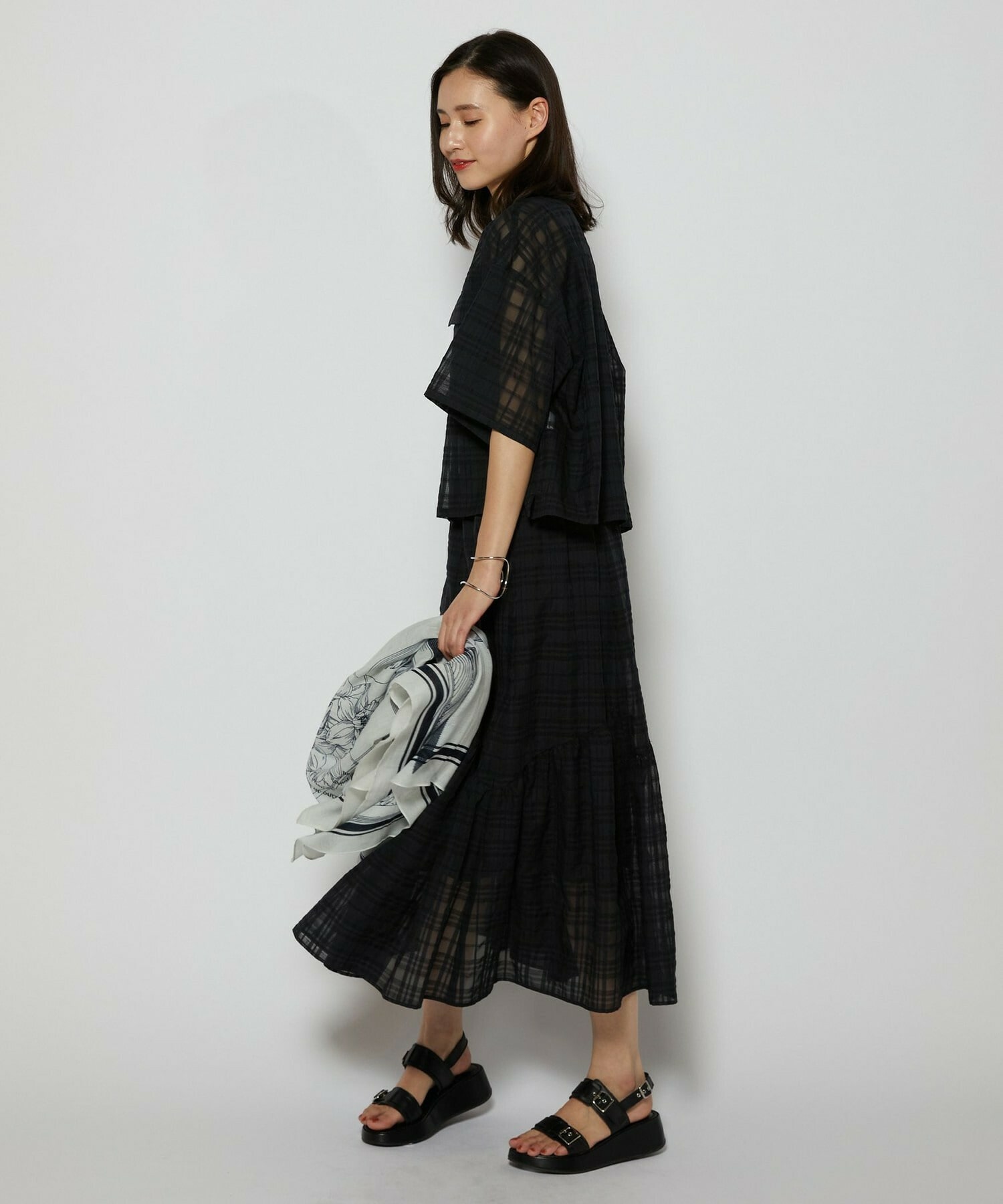 【L'EQUIPE】シアーチェックスカート 詳細画像 ブラック系その他 5