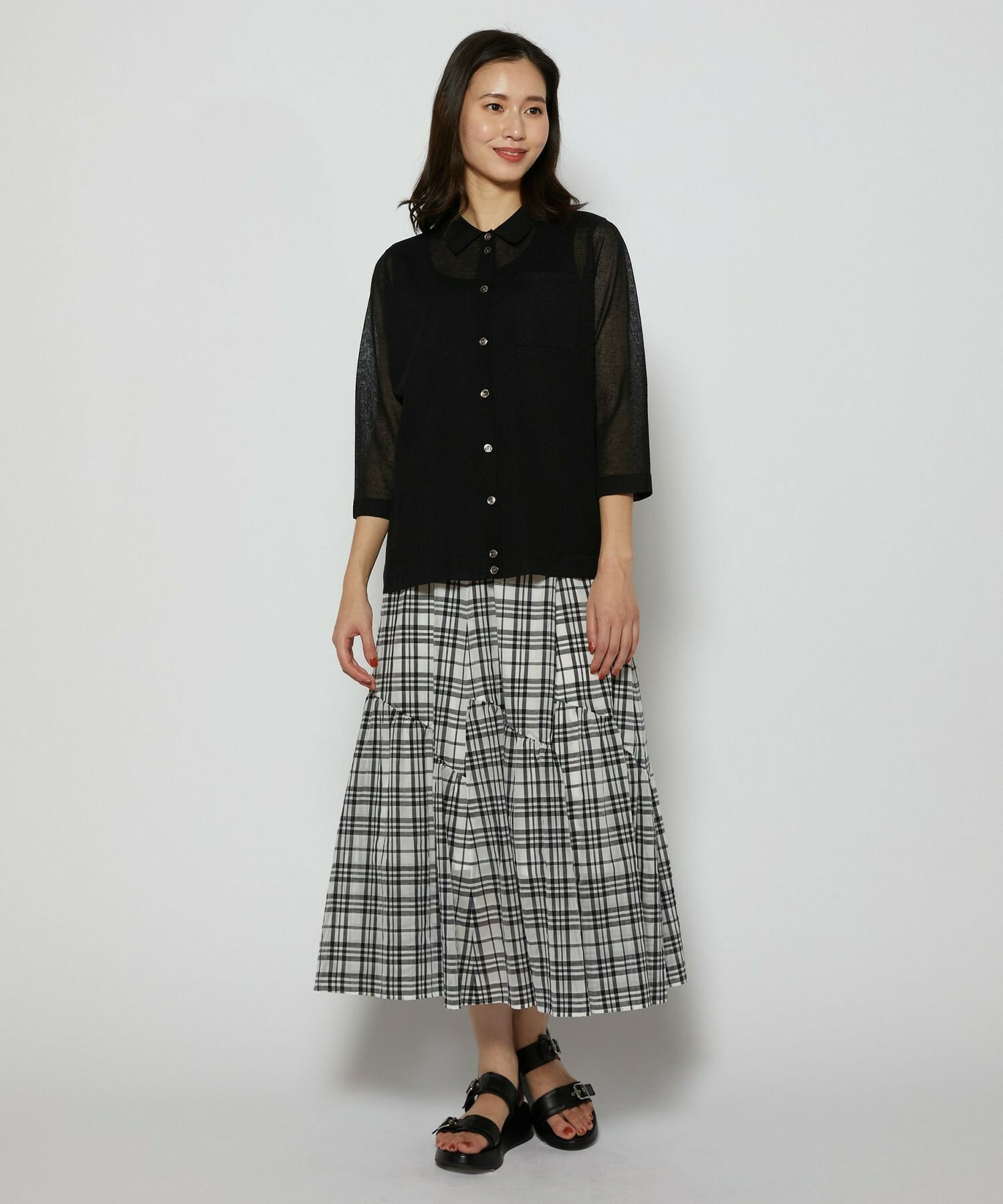 【L'EQUIPE】シアーチェックスカート 詳細画像 ブラック系その他 9