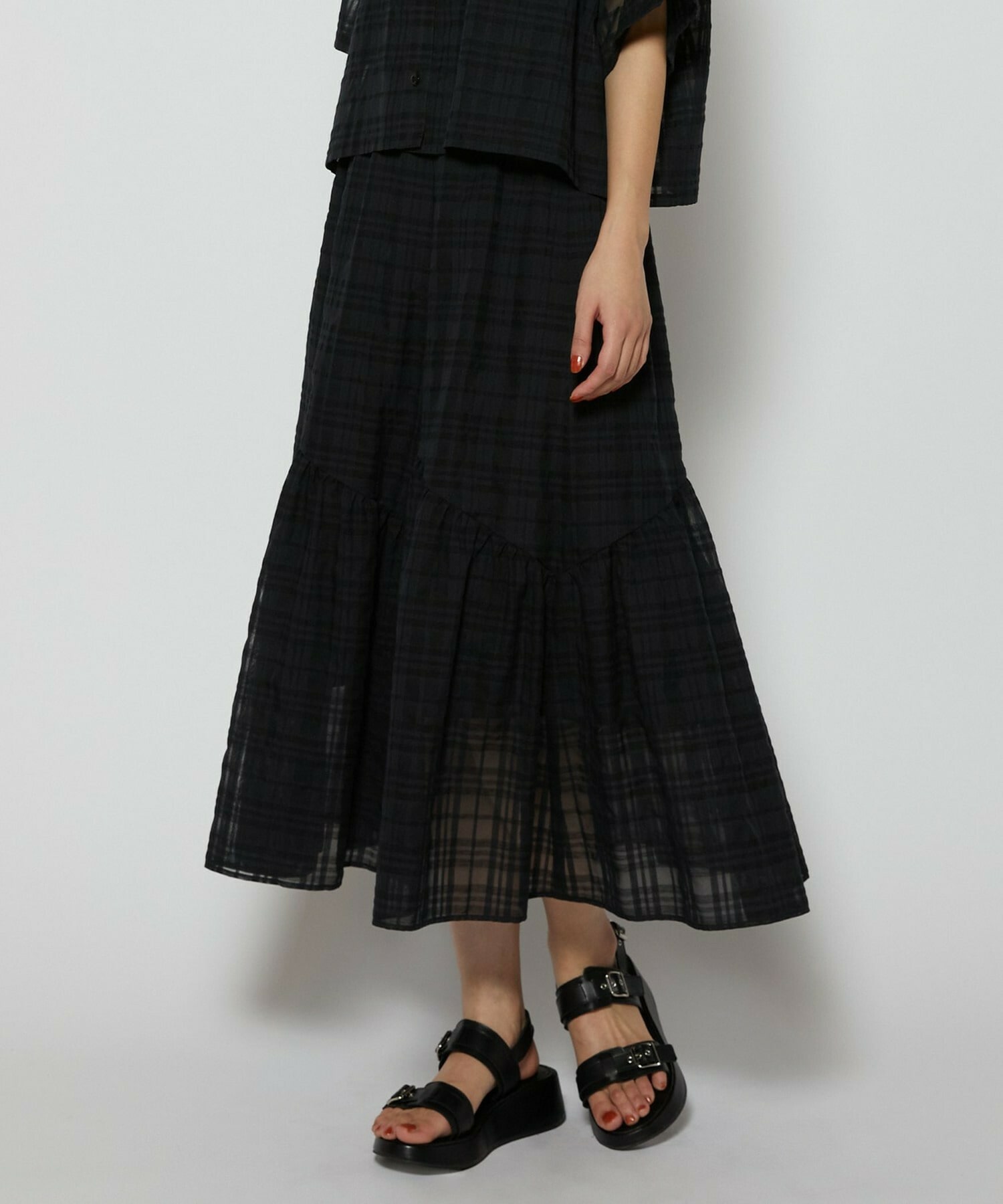 【L'EQUIPE】シアーチェックスカート 詳細画像 ブラック系その他 1