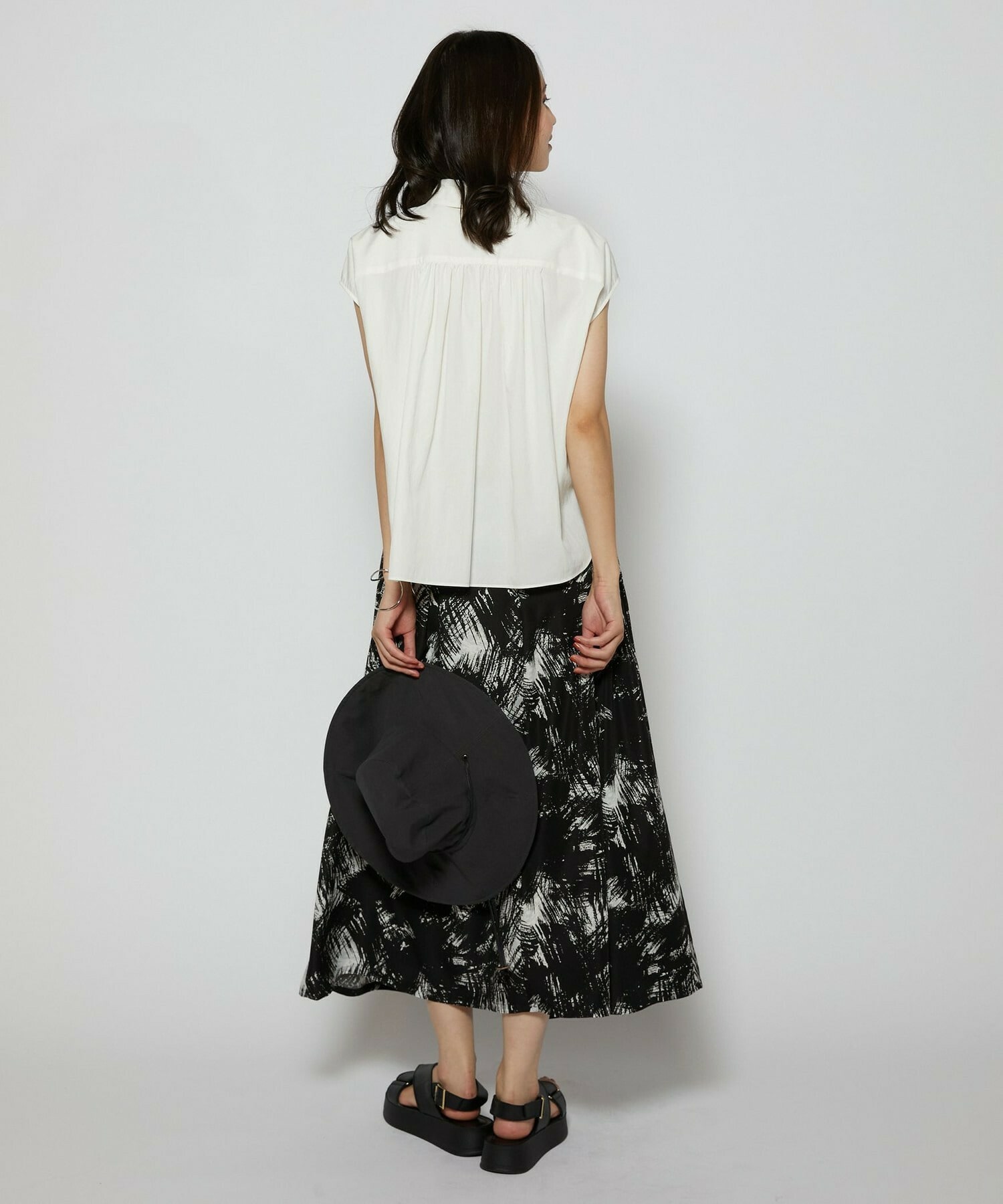 【L'EQUIPE】ブラッシュプリントスカート 詳細画像 ブラック系その他 14