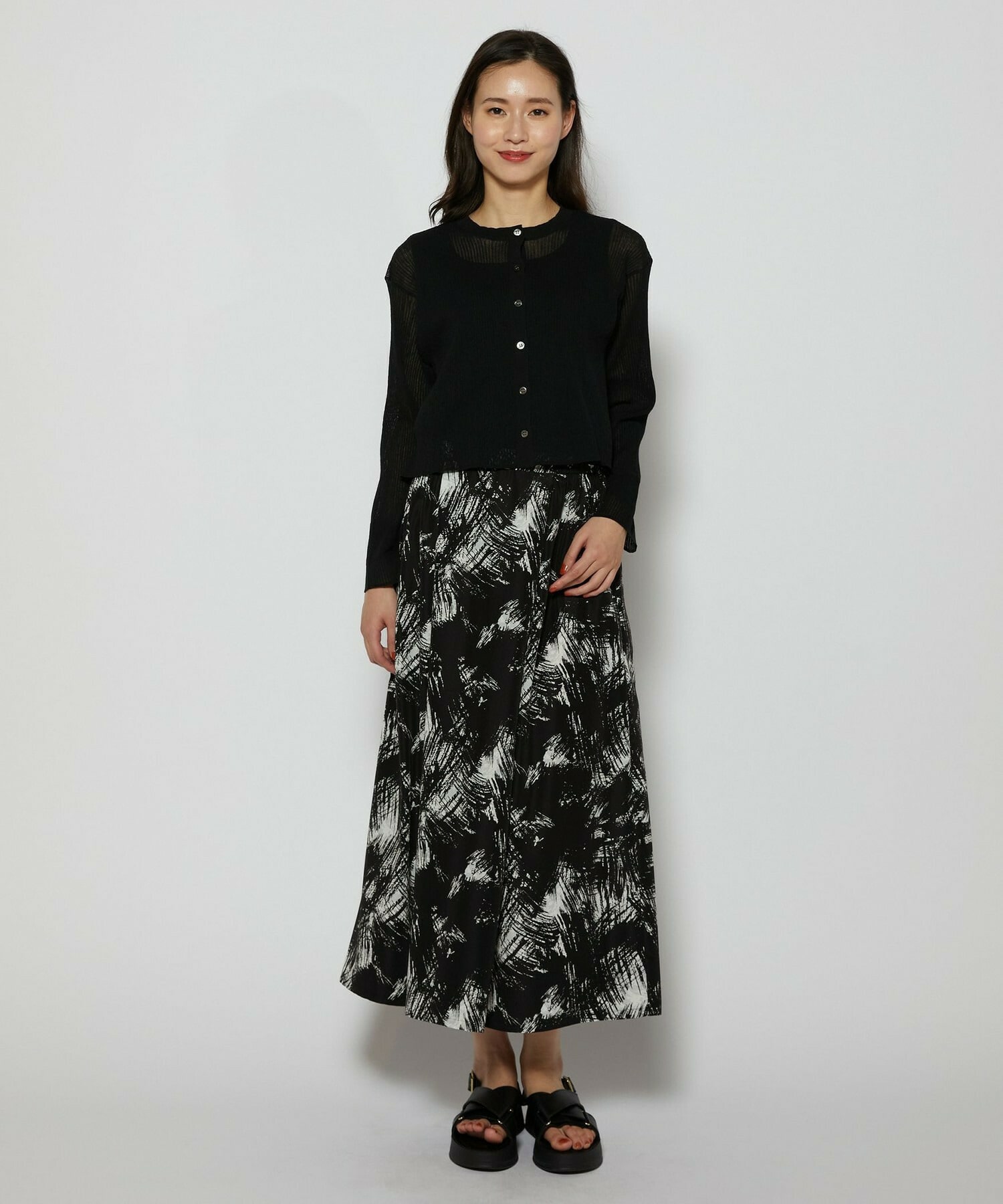 【L'EQUIPE】ブラッシュプリントスカート 詳細画像 ブラック系その他 15