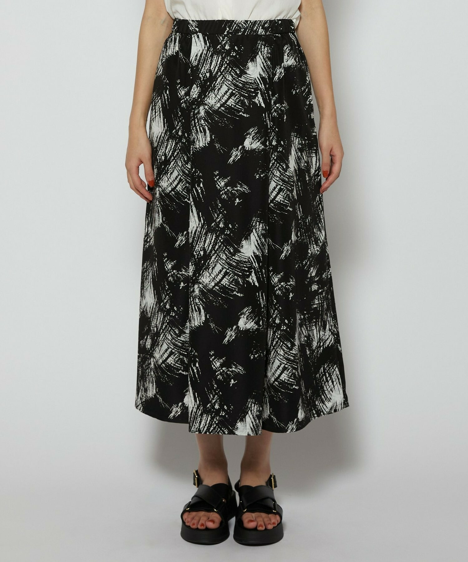 【L'EQUIPE】ブラッシュプリントスカート 詳細画像 ブラック系その他 19