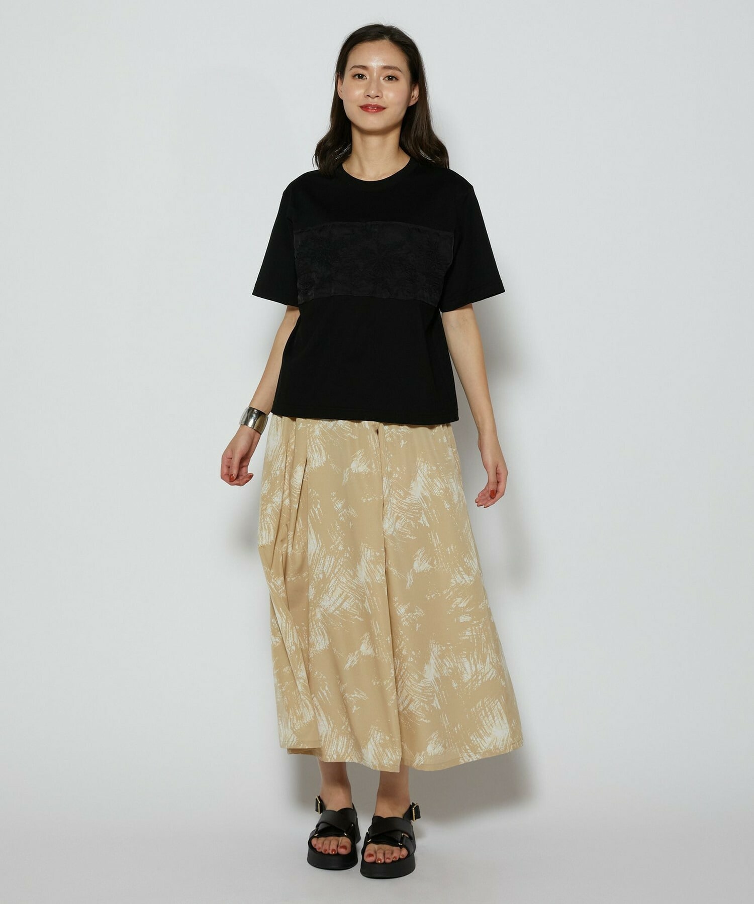 【L'EQUIPE】ブラッシュプリントスカート 詳細画像 ブラック系その他 5