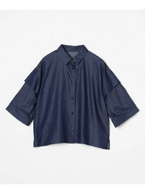 【GREEN】コットンリヨセルダンガリースクエアボリュームスリーブシャツ 詳細画像 ライトブルー 14