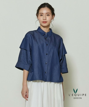 【GREEN】コットンリヨセルダンガリースクエアボリュームスリーブシャツ 詳細画像 ライトブルー 1