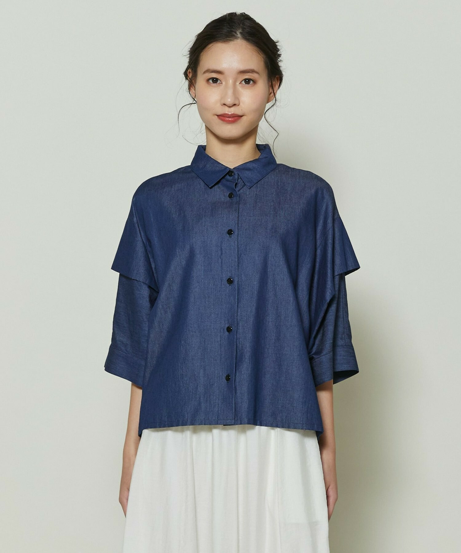 【GREEN】コットンリヨセルダンガリースクエアボリュームスリーブシャツ 詳細画像 ライトブルー 11