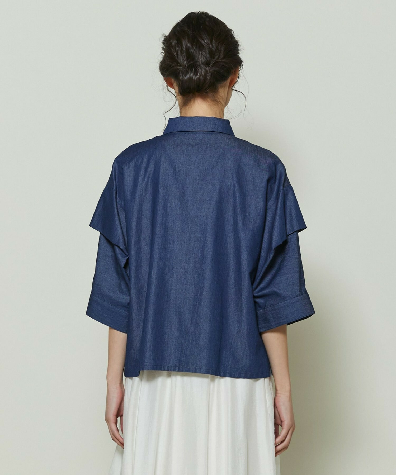 【GREEN】コットンリヨセルダンガリースクエアボリュームスリーブシャツ 詳細画像 ライトブルー 12