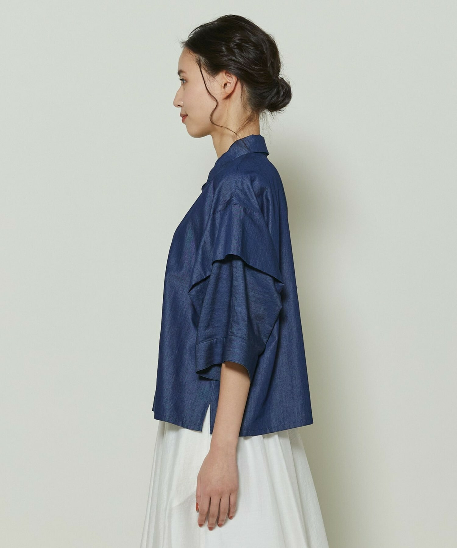 【GREEN】コットンリヨセルダンガリースクエアボリュームスリーブシャツ 詳細画像 ライトブルー 13