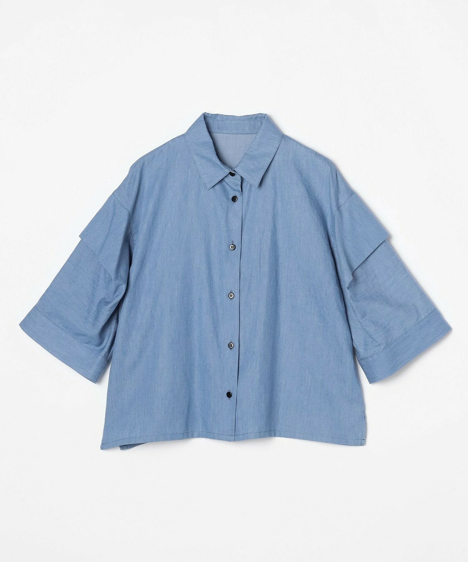 【GREEN】コットンリヨセルダンガリースクエアボリュームスリーブシャツ 詳細画像 ライトブルー 6