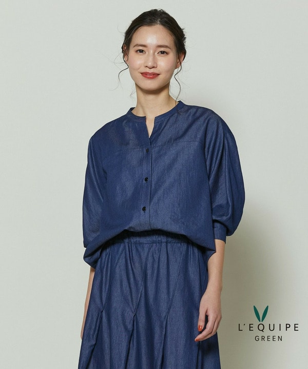 コットンリヨセルダンガリーバレルスリーブシャツコットンリヨセルダンガリーバレルスリーブシャツ