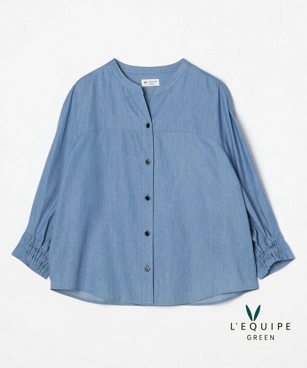 【GREEN】コットンリヨセルダンガリーバレルスリーブシャツ