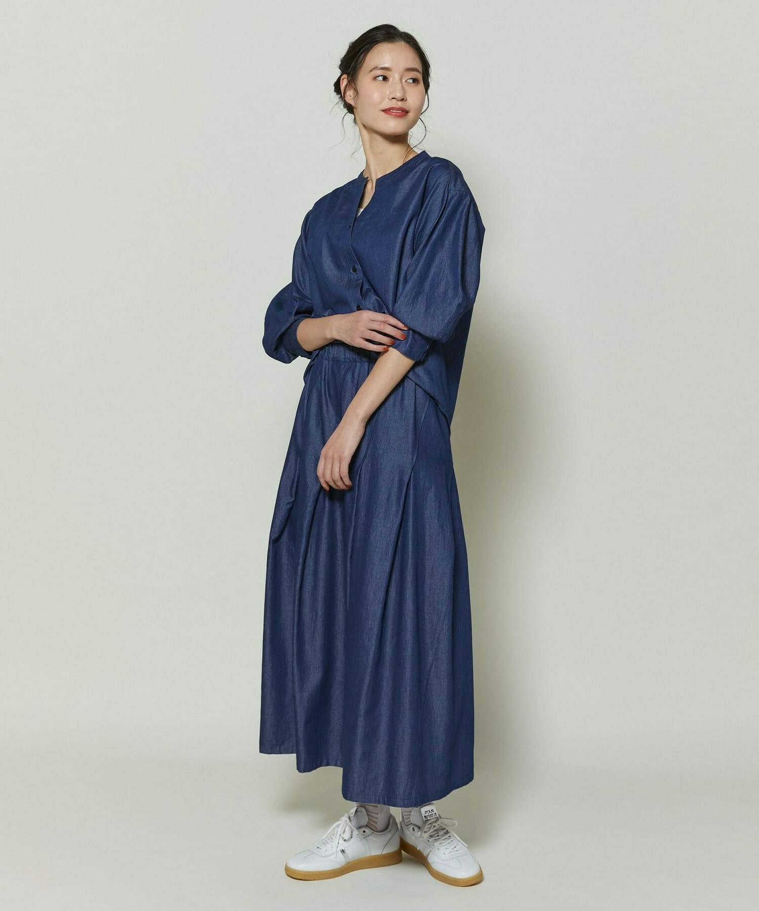 【GREEN】コットンリヨセルダンガリーバレルスリーブシャツ 詳細画像 ライトブルー 2