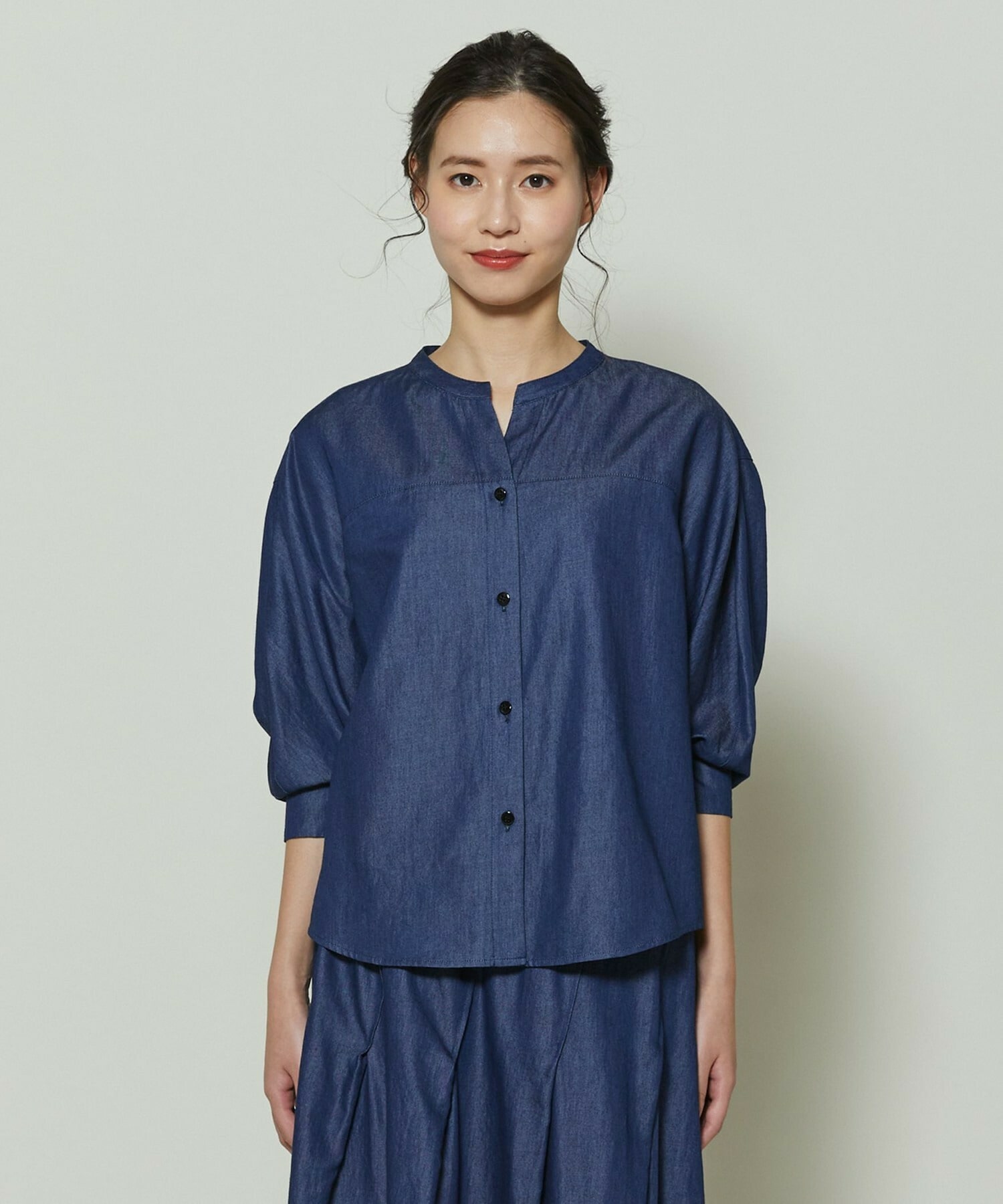 【GREEN】コットンリヨセルダンガリーバレルスリーブシャツ 詳細画像 ライトブルー 5