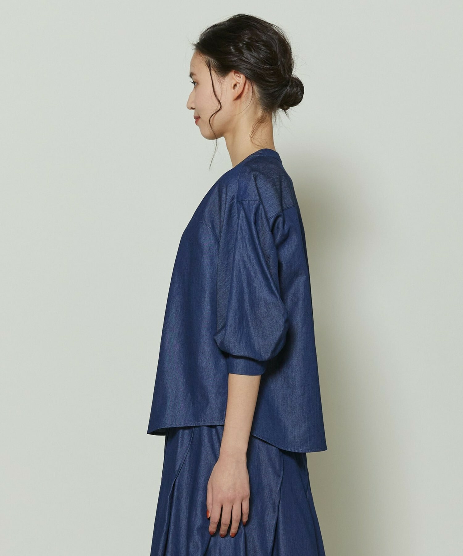 【GREEN】コットンリヨセルダンガリーバレルスリーブシャツ 詳細画像 ライトブルー 6