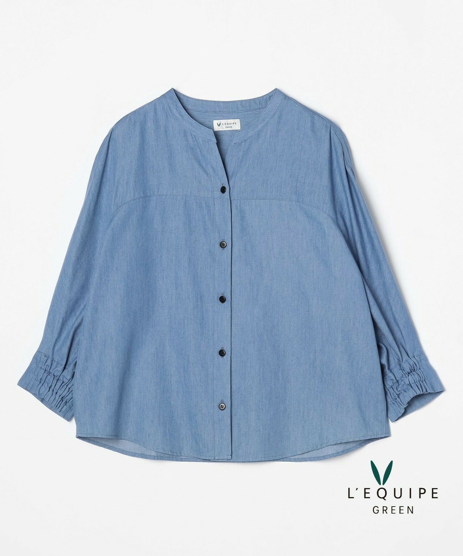 【GREEN】コットンリヨセルダンガリーバレルスリーブシャツ 詳細画像 ブルー系その他 1