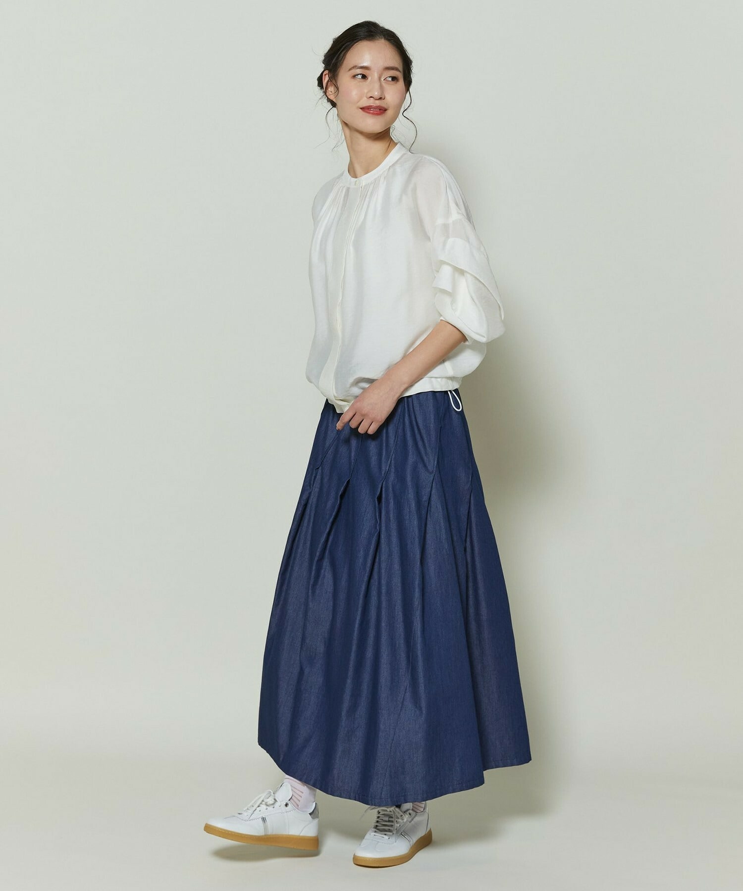 【GREEN】コットンリヨセルダンガリースカート 詳細画像 ライトブルー 1