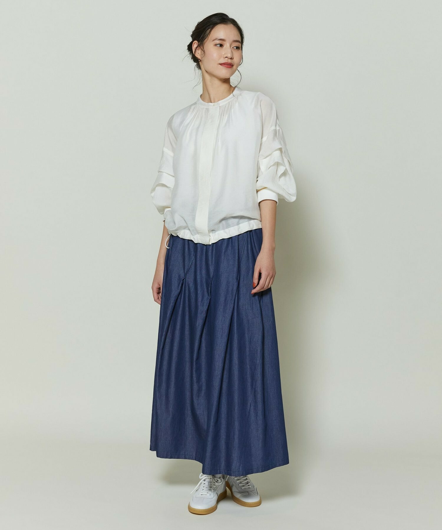 【GREEN】コットンリヨセルダンガリースカート 詳細画像 ライトブルー 4