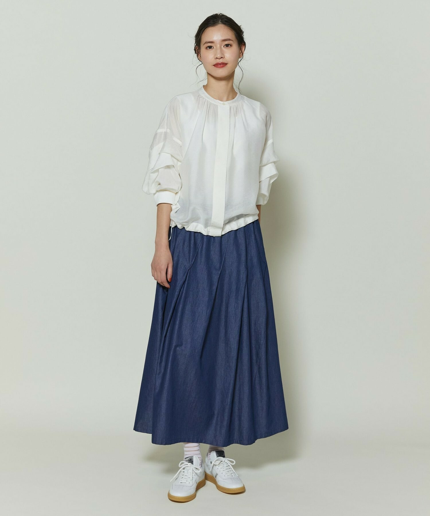 【GREEN】コットンリヨセルダンガリースカート 詳細画像 ライトブルー 5